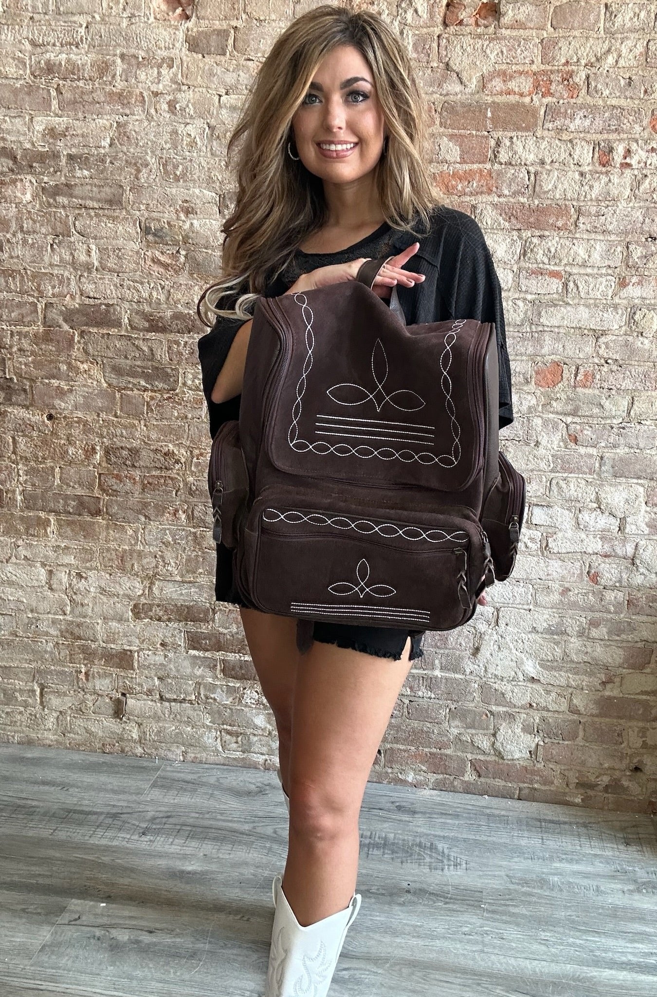 Boot Stitch Genuine Leather Back Pack ~ Large