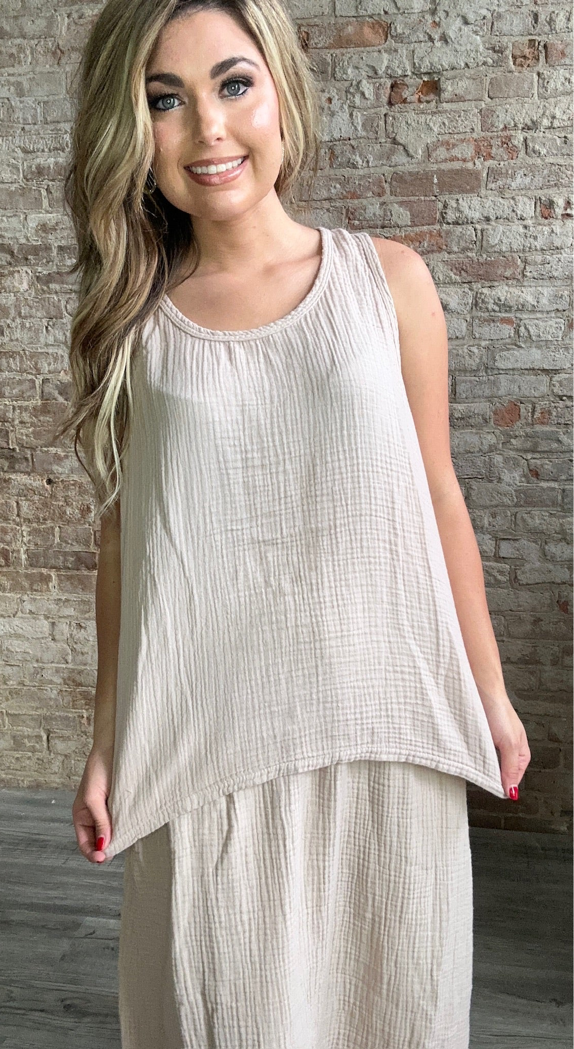 Sweet Gauze Loose Tank ~ Mocha