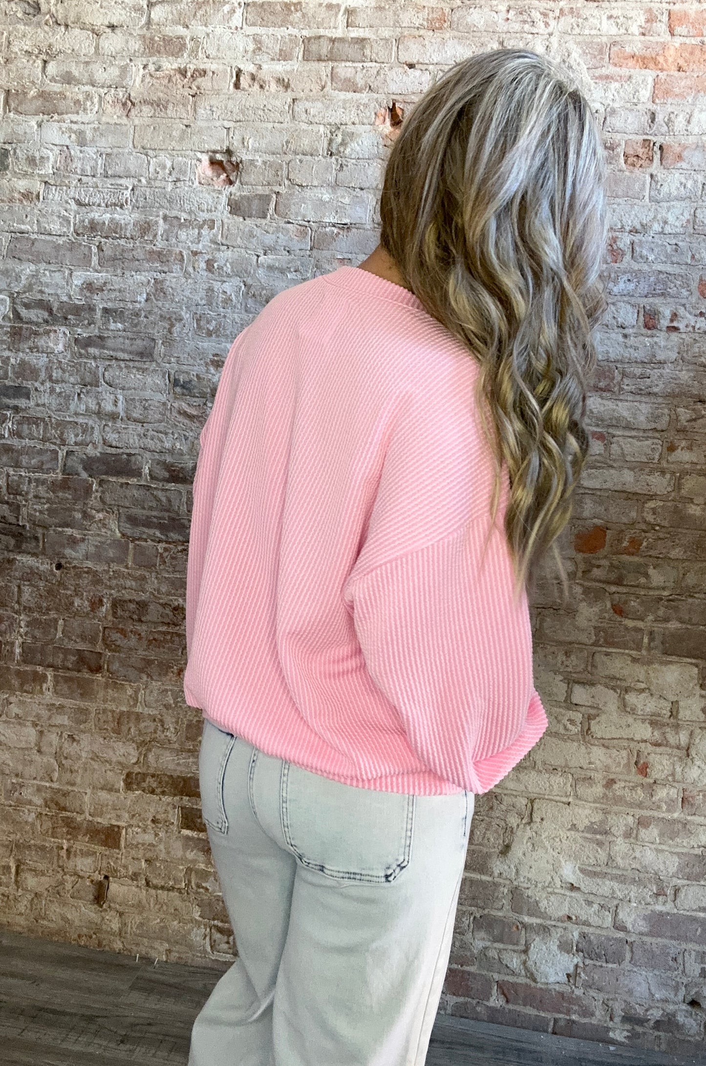 Comfy Oversized Ribbed Bow Sweatshirt