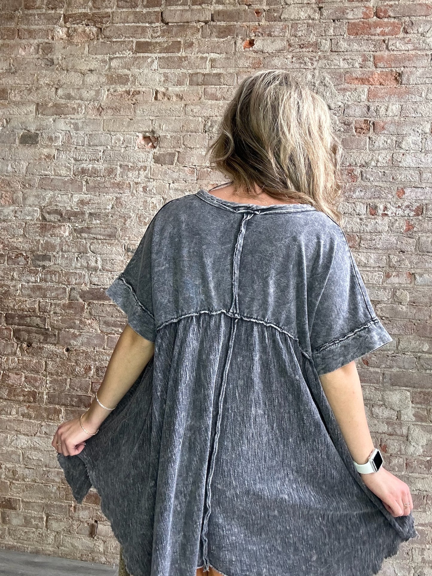 Mineral Washed Boho Flowy Tunic ~ Black