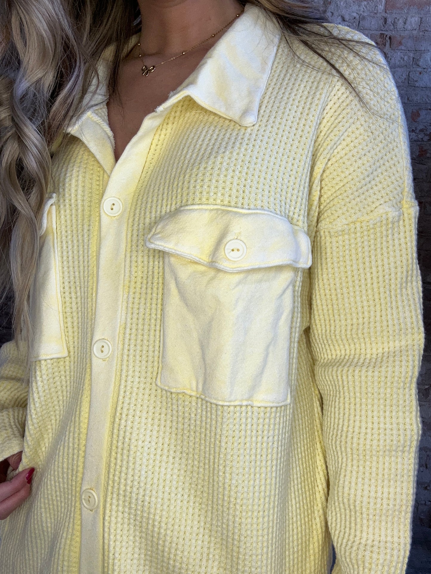 Vintage Wash Waffle Knit Shacket ~ Yellow