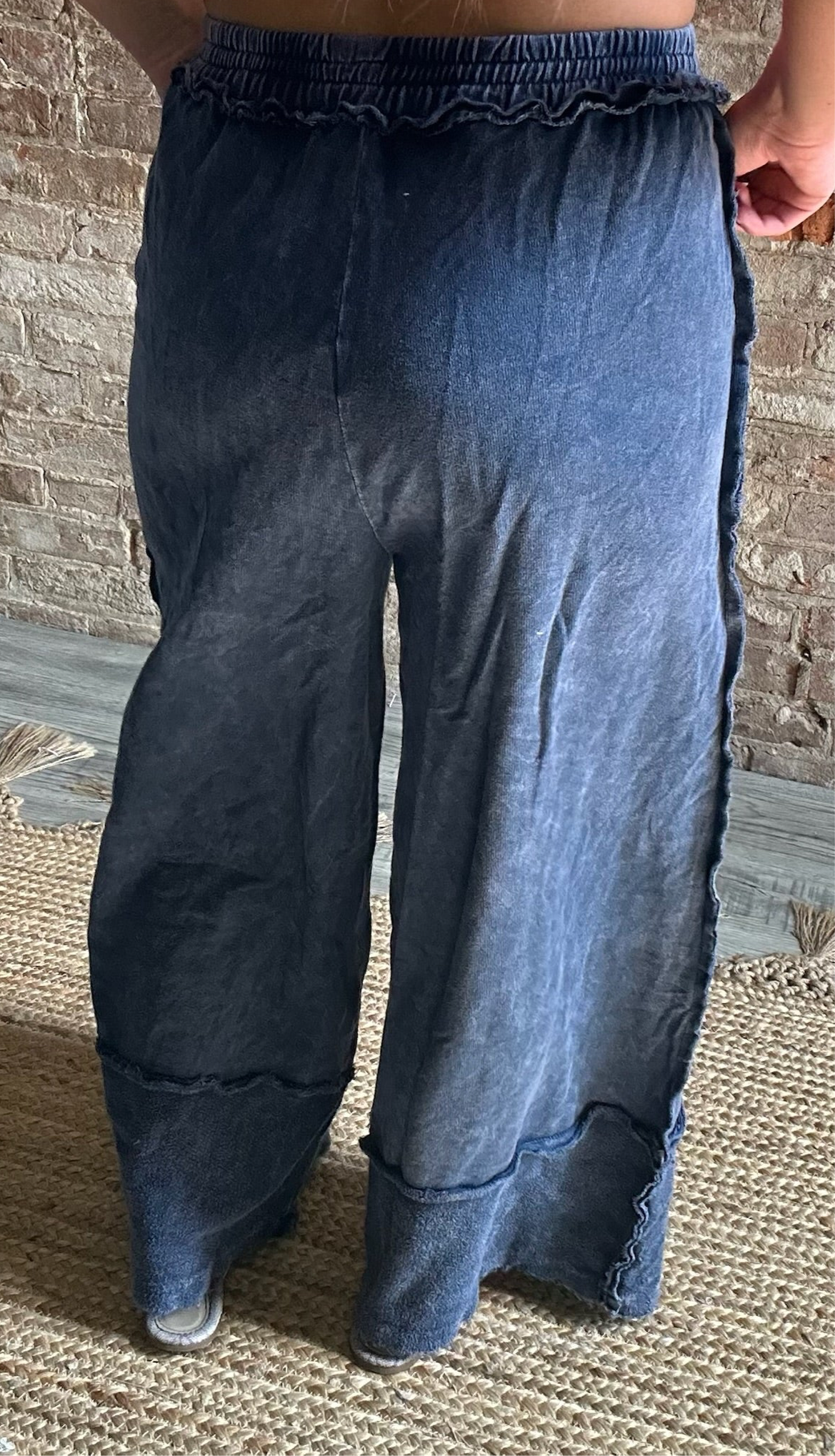 Mineral Washed Wide Legged Raw Hem Pants ~ Navy
