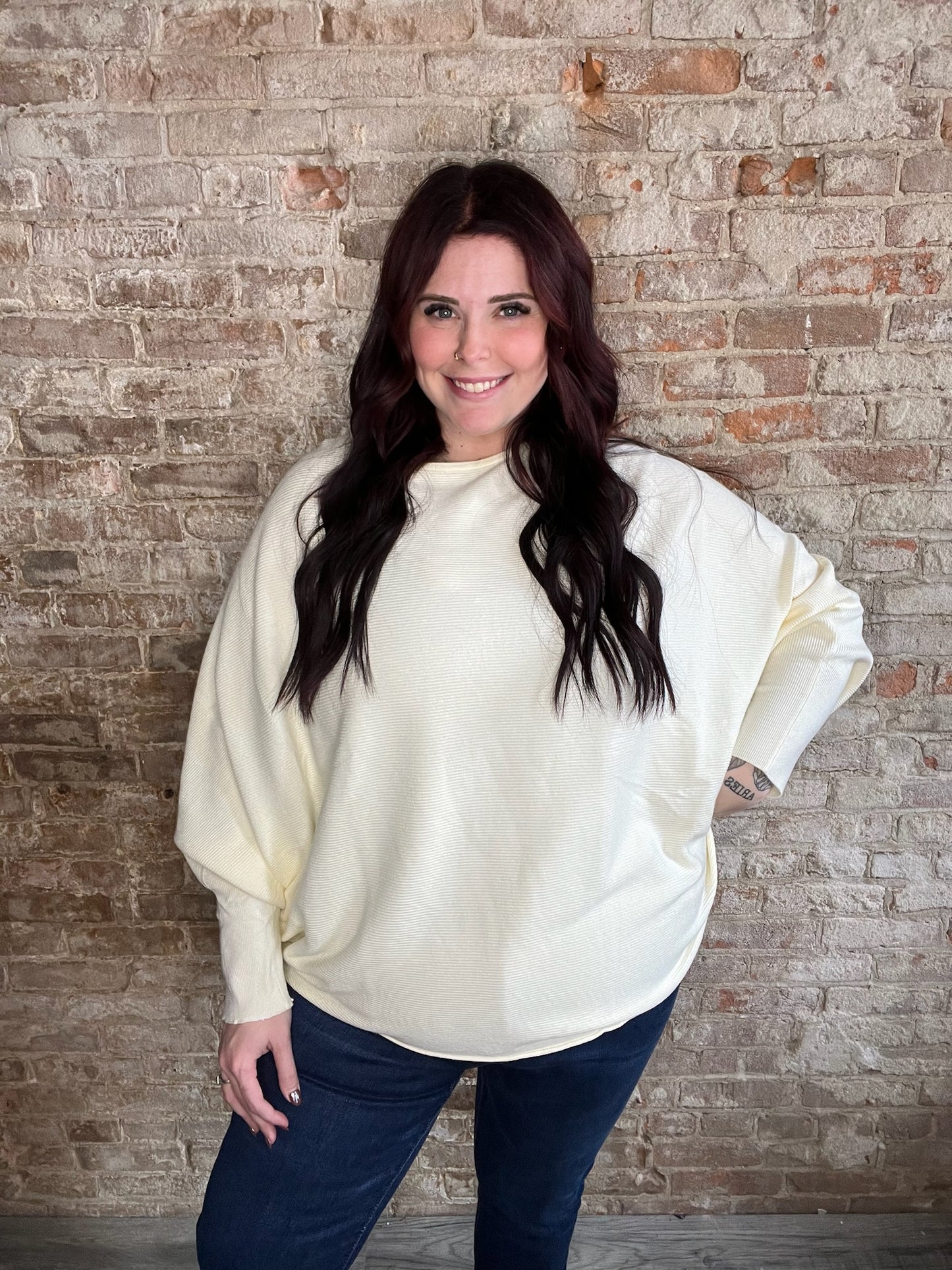 Curvy Dolman Sleeve Sweater~ Cream