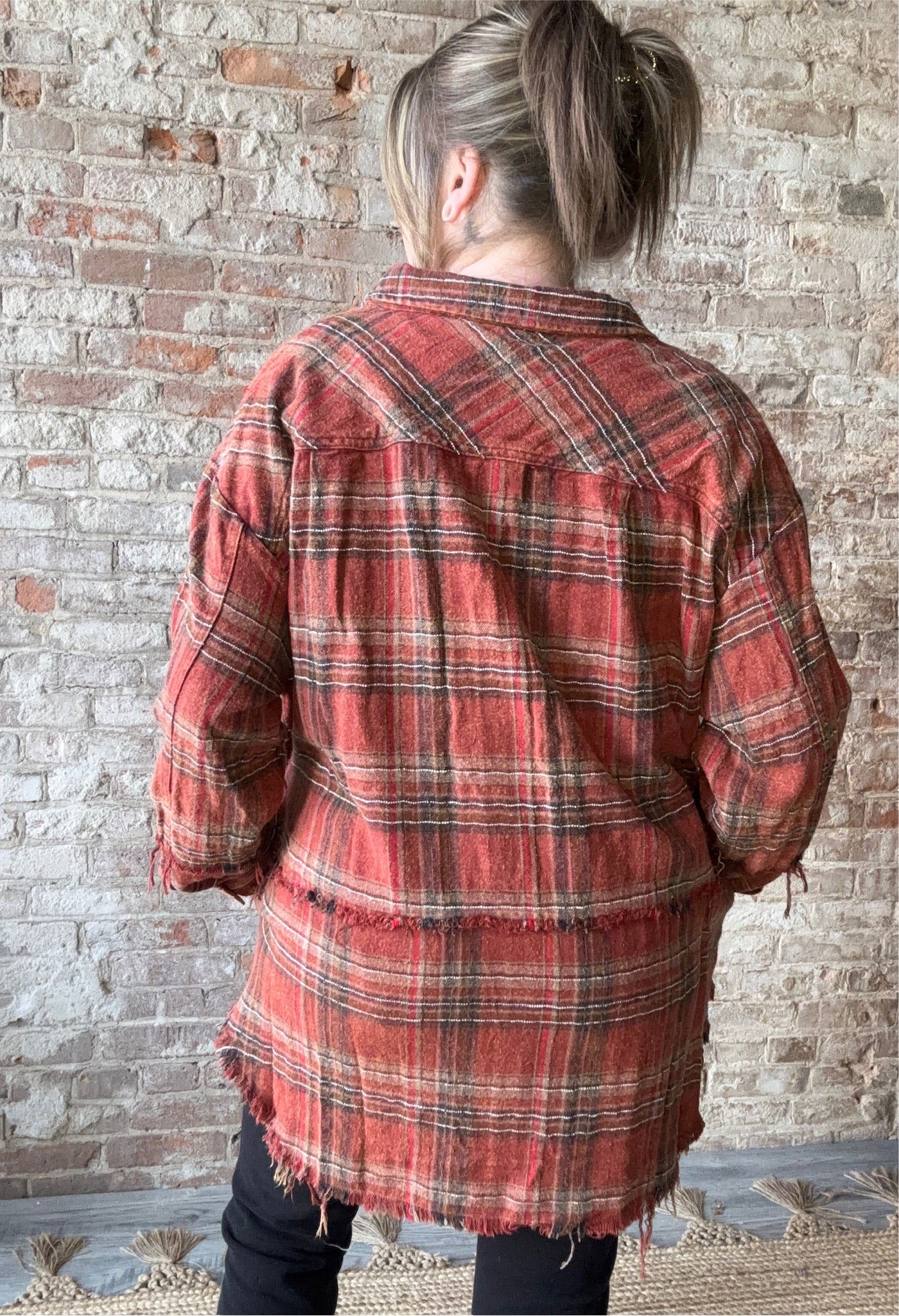 Mineral Washed Plaid Flannel Shirt ~ Rust
