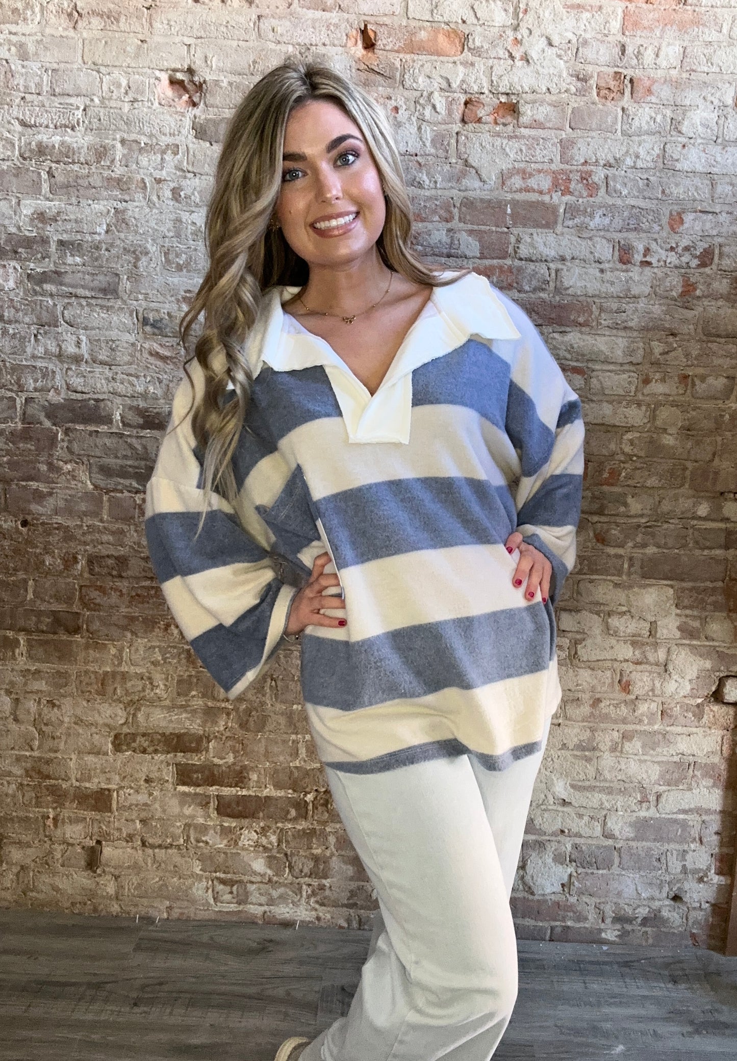 Soft Striped Big Collared Pullover