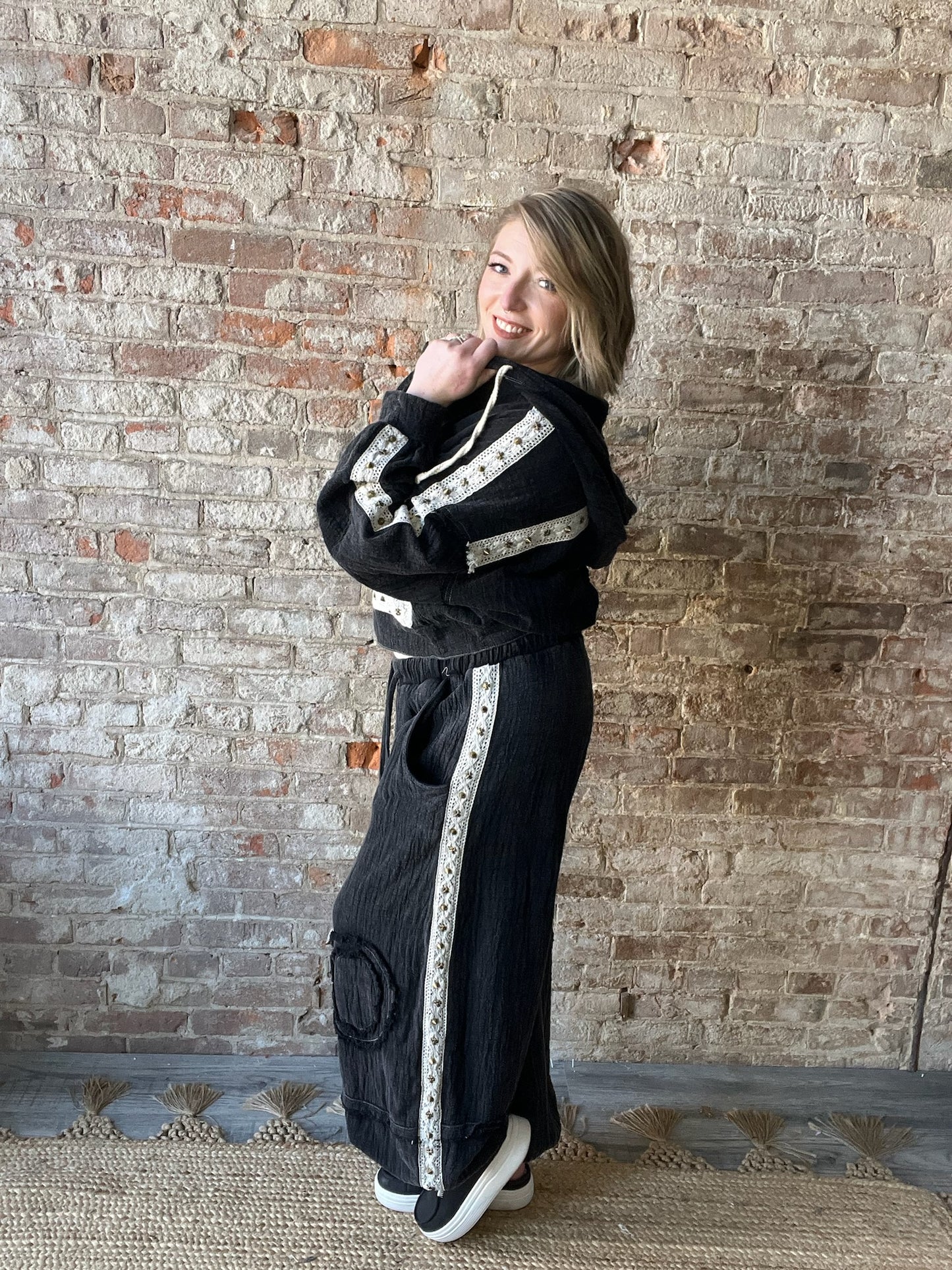 Black Jacket with Gauze and Stud Details