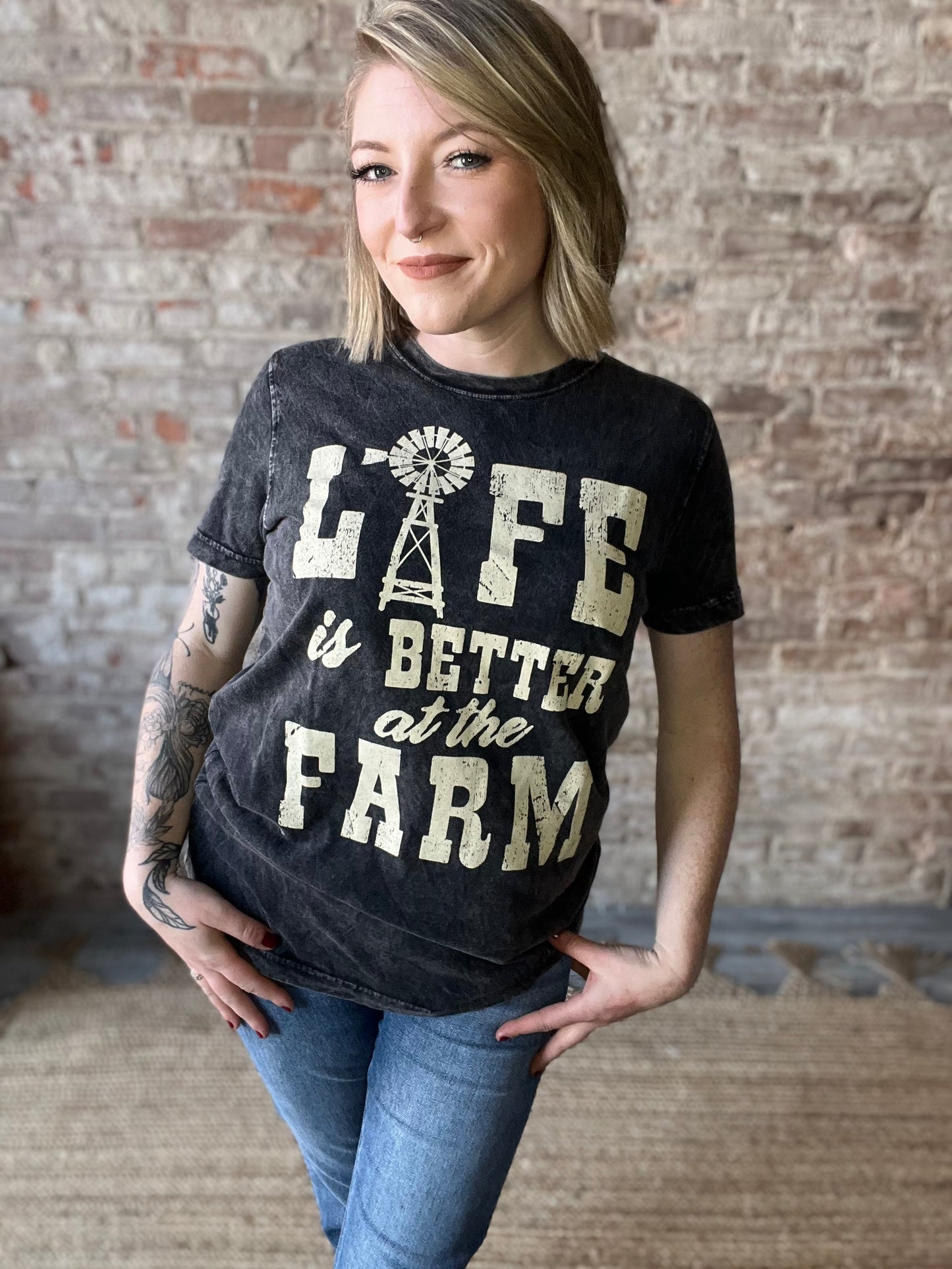 LIFE is Better at the Farm Mineral Wash Relaxed Fit ~ Black