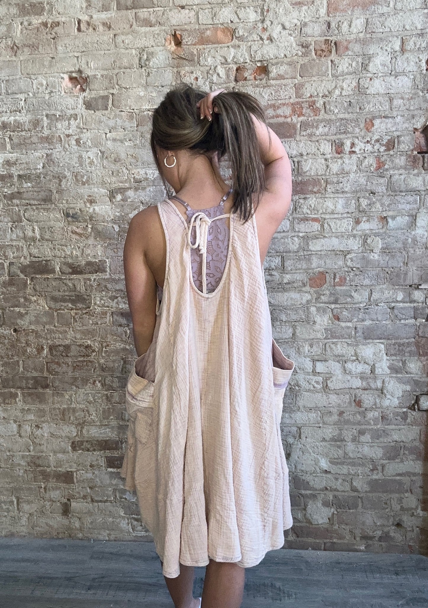 Mineral Washed Sleeveless Oversized Gauze Dress ~ Taupe/Lavender
