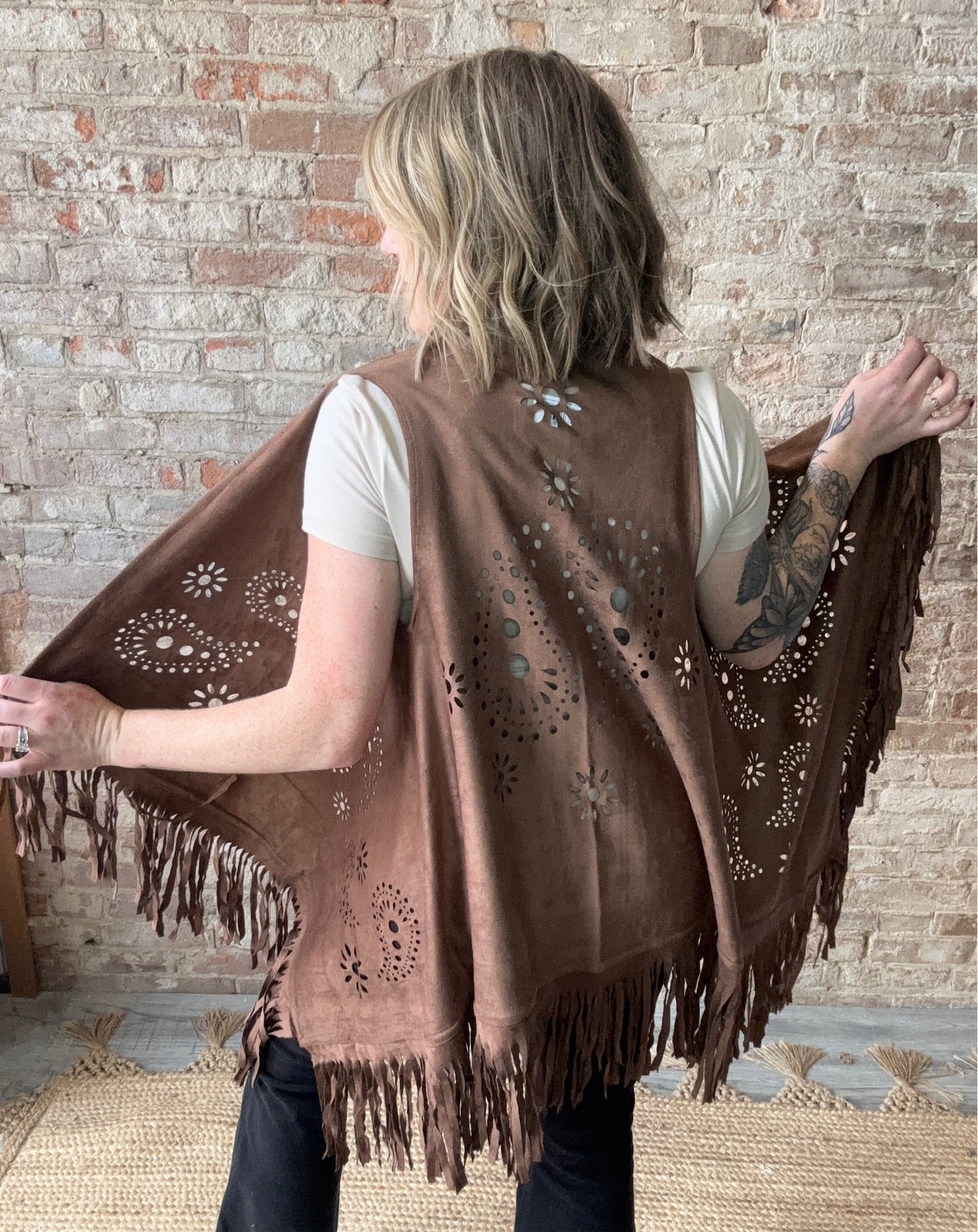 Vegan Suede Tassel Vest with Cut-out Details