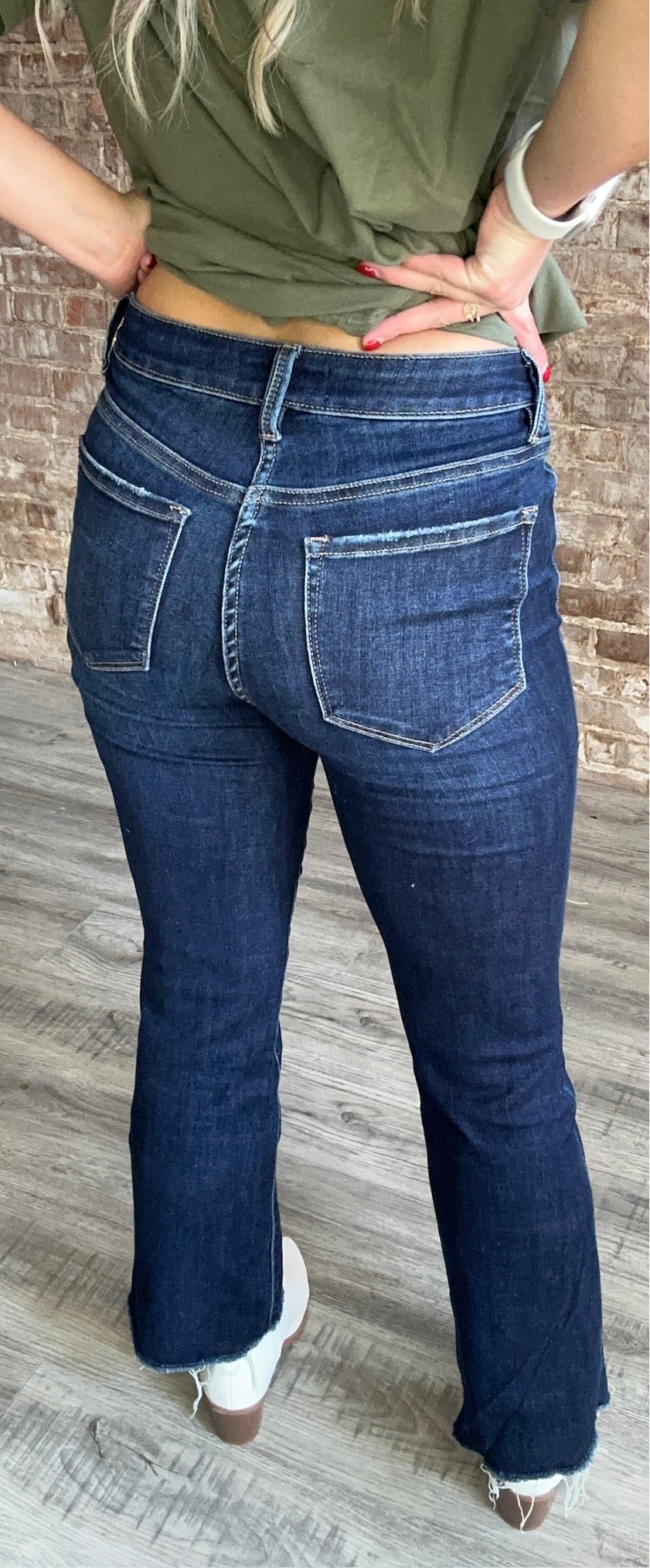 Mid Rise Boot Cut Crop Jeans