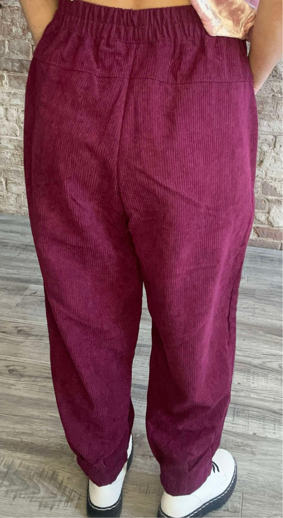 Mineral Wash Corduroy Cropped Pants ~ Maroon