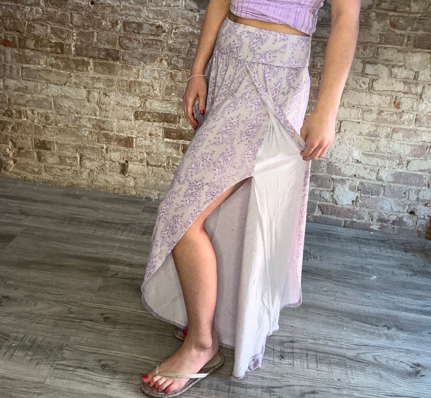 Floral High-Waisted Split Front Wide Leg Pants