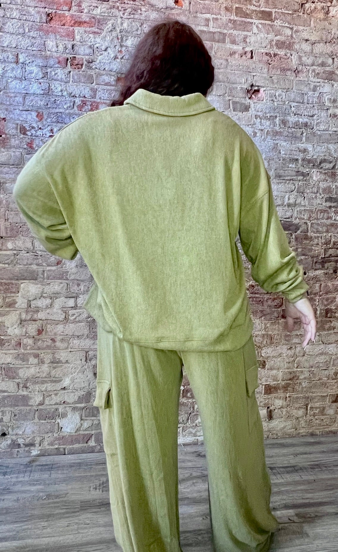 Curvy Long Sleeve Polo Knit Top ~ Olive