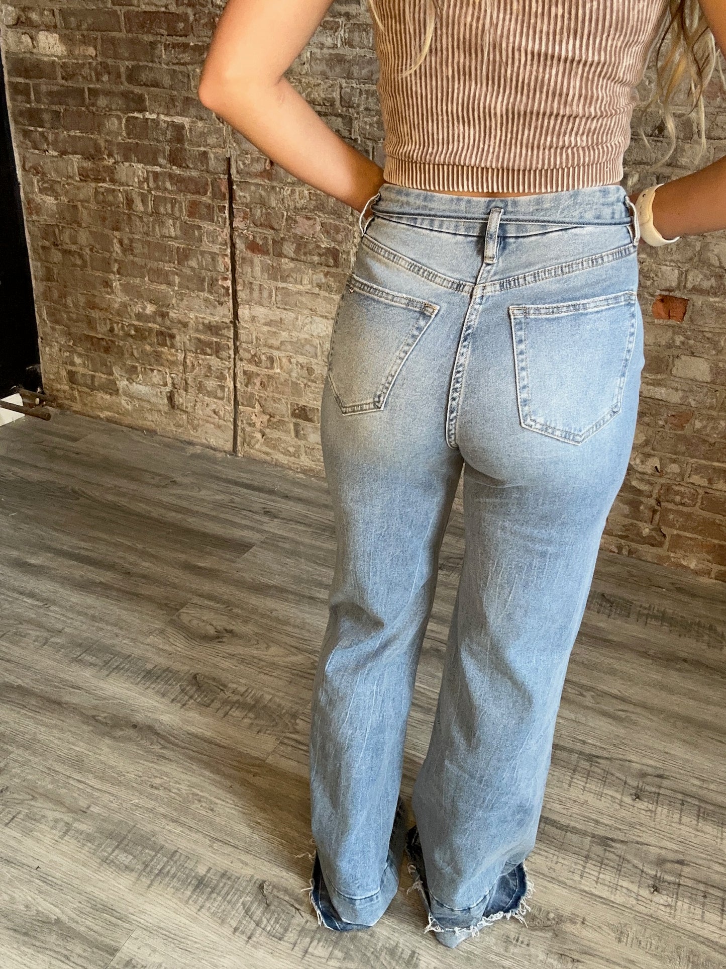 Mica Denim High Rise Belted Flares