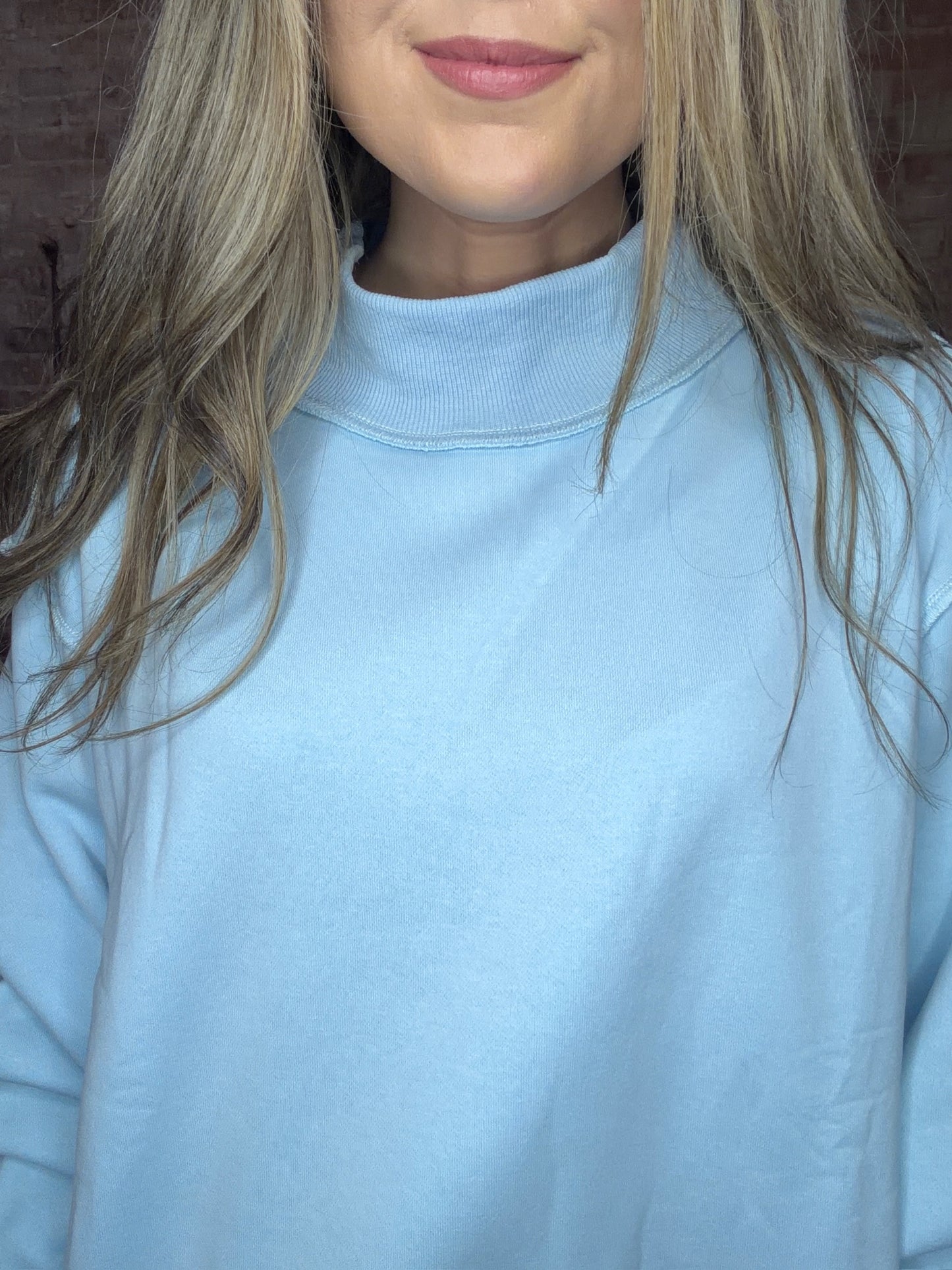 Solid Reversible Mock Neck Sweatshirt ~ Light Blue