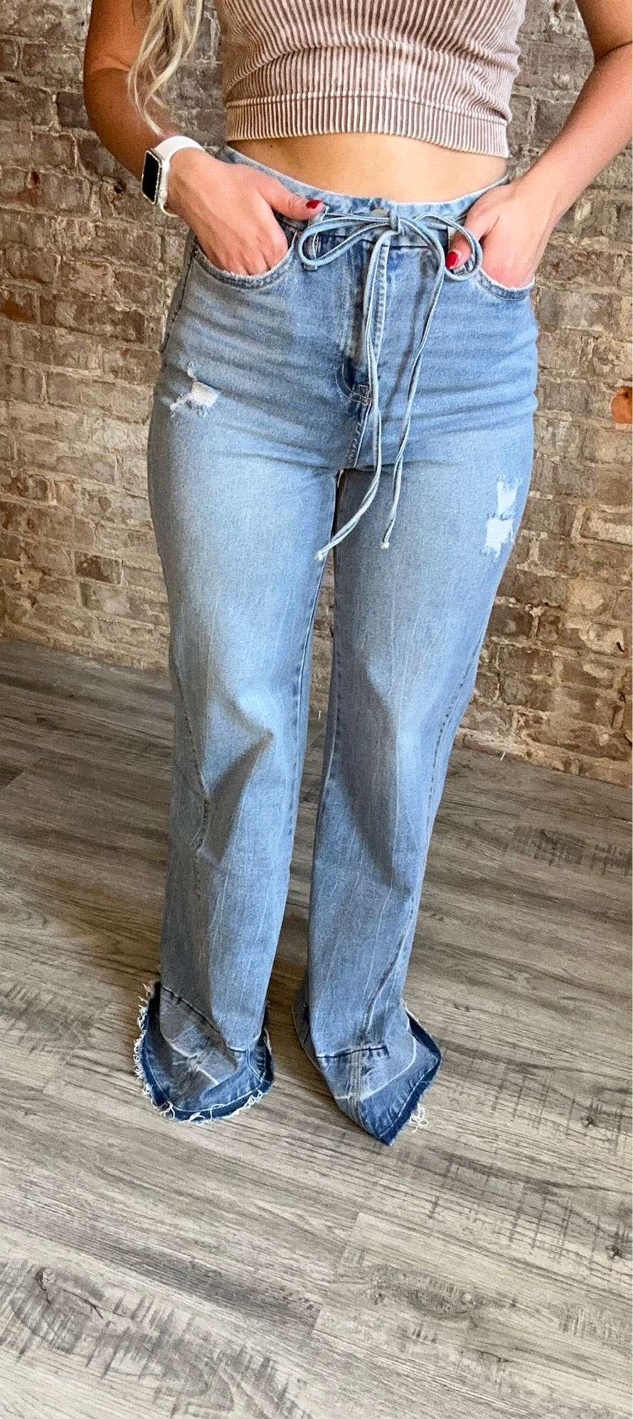 Mica Denim High Rise Belted Flares