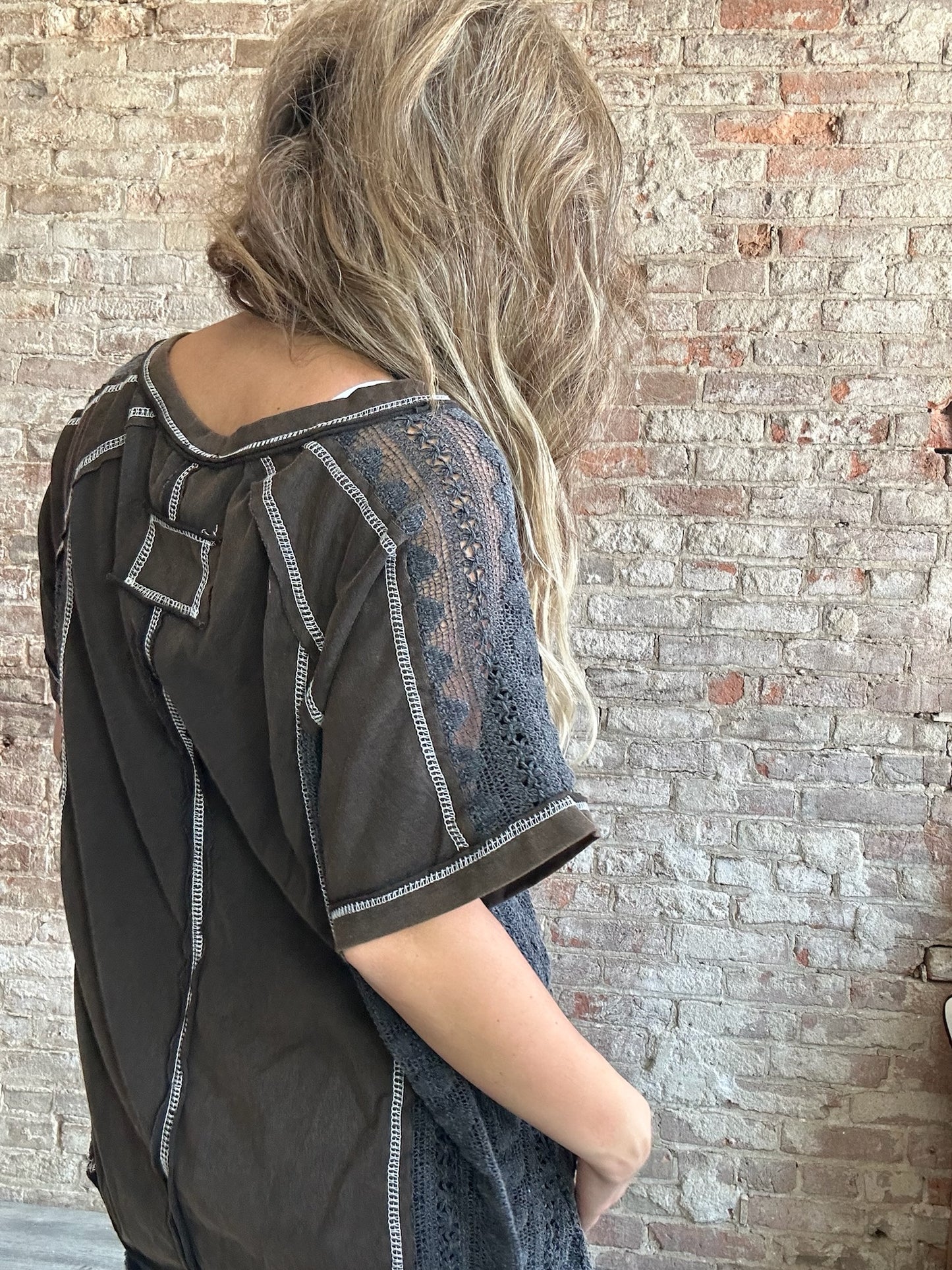 Sweet Multi Textured Knit Shirt ~ Black