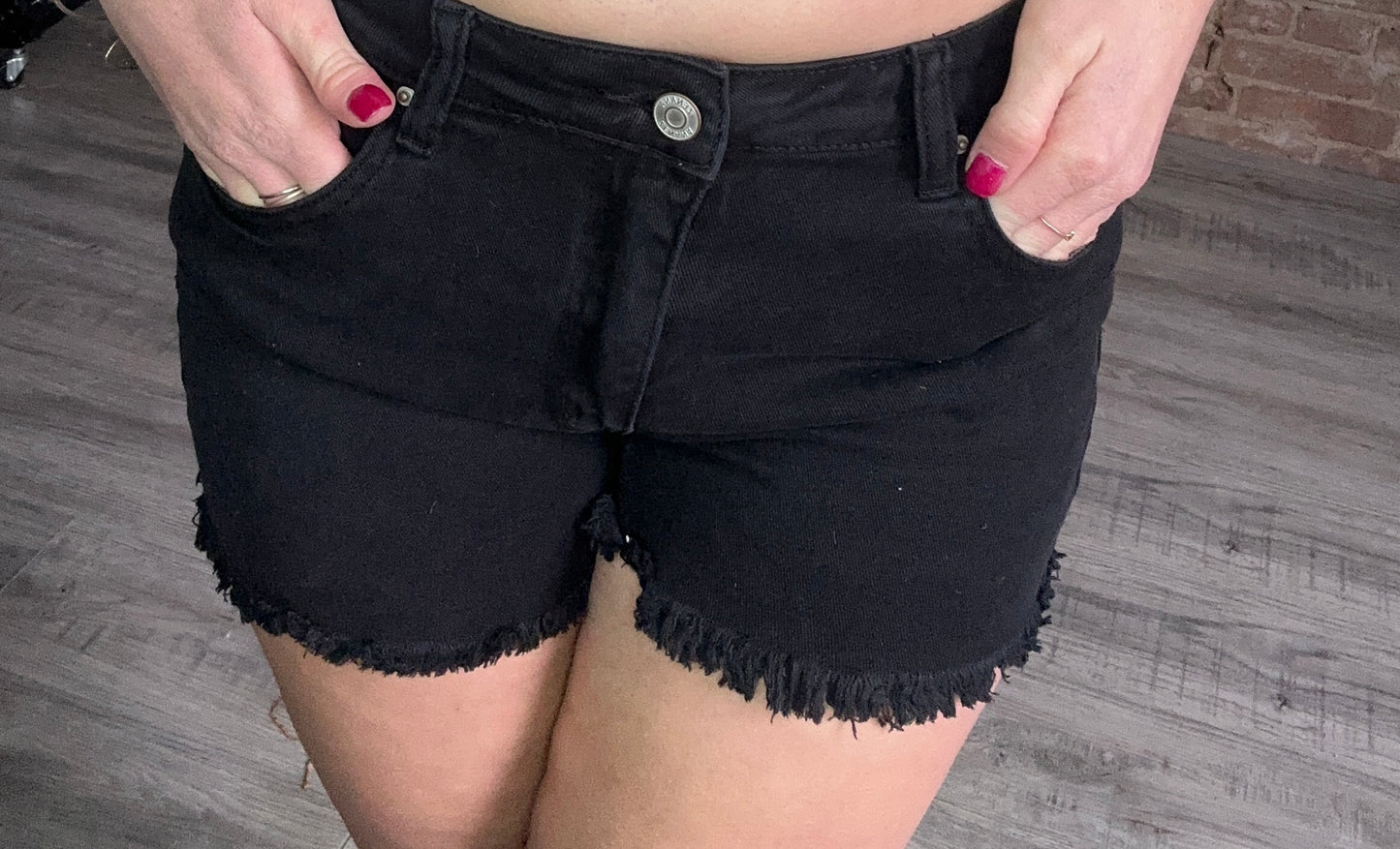 Acid Wash Frayed Shorts ~ Black