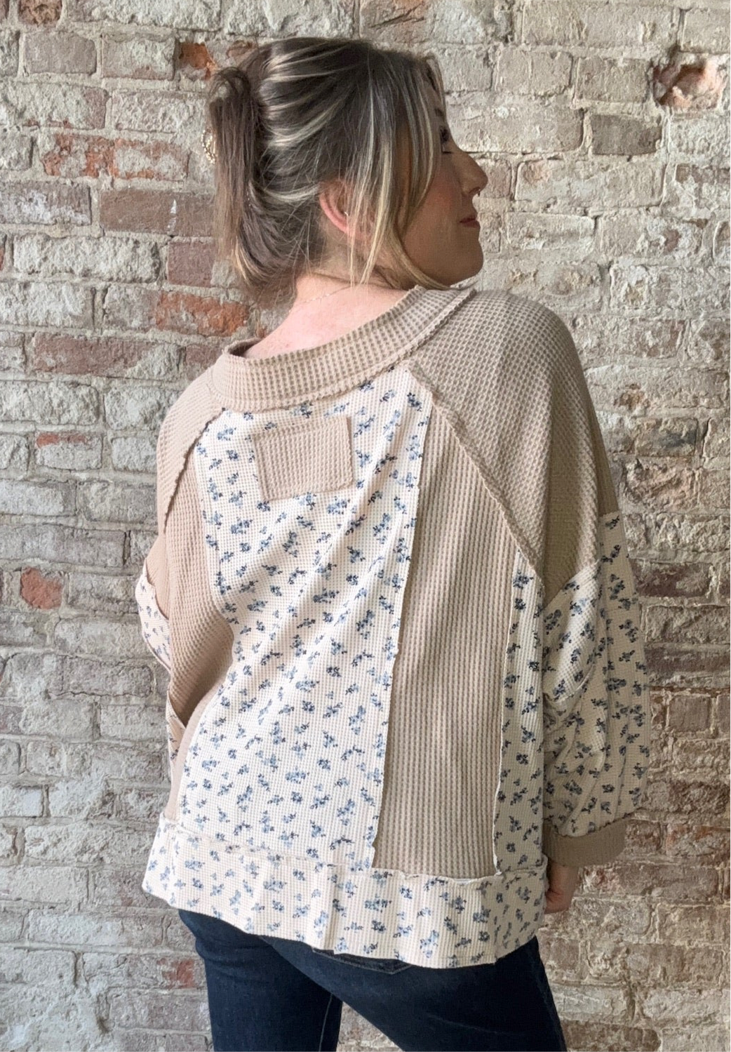 Mixed Floral Print Waffle Knit