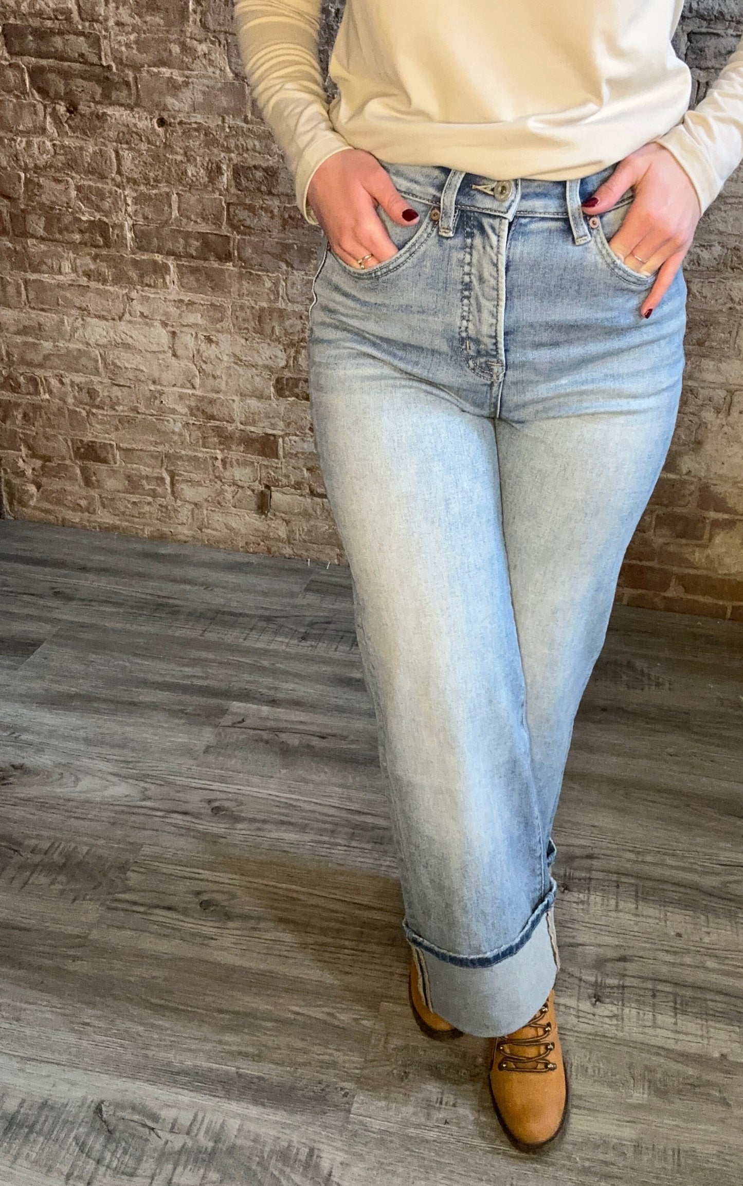 High Rise Wide Leg Cuff Jeans ~ Light Wash
