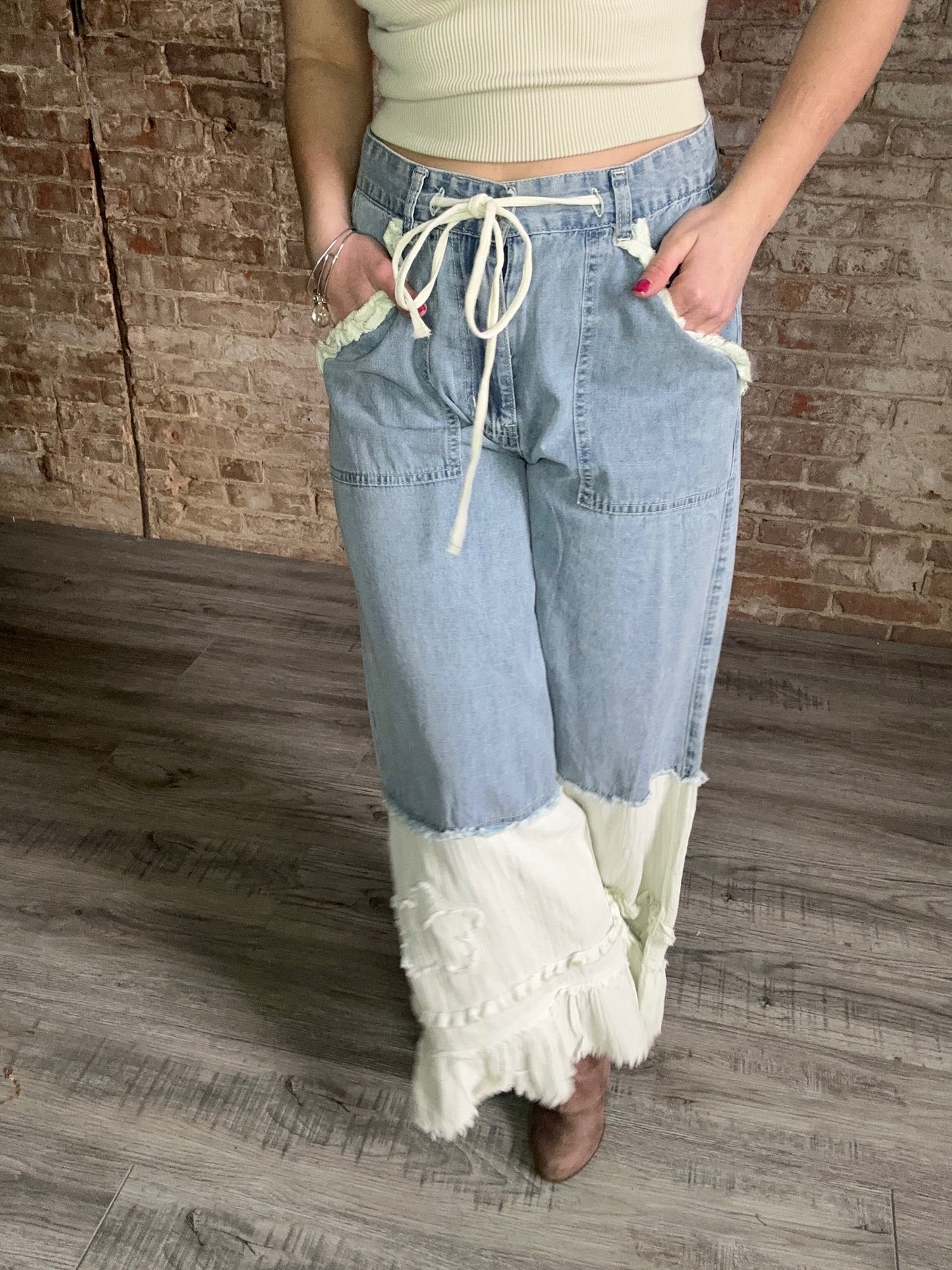 Vintage Washed Twill Wide Leg Jeans