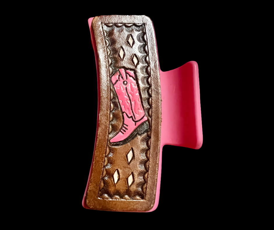 Leather Embossed Cowgirl Boot Hair Clip ~ Pink