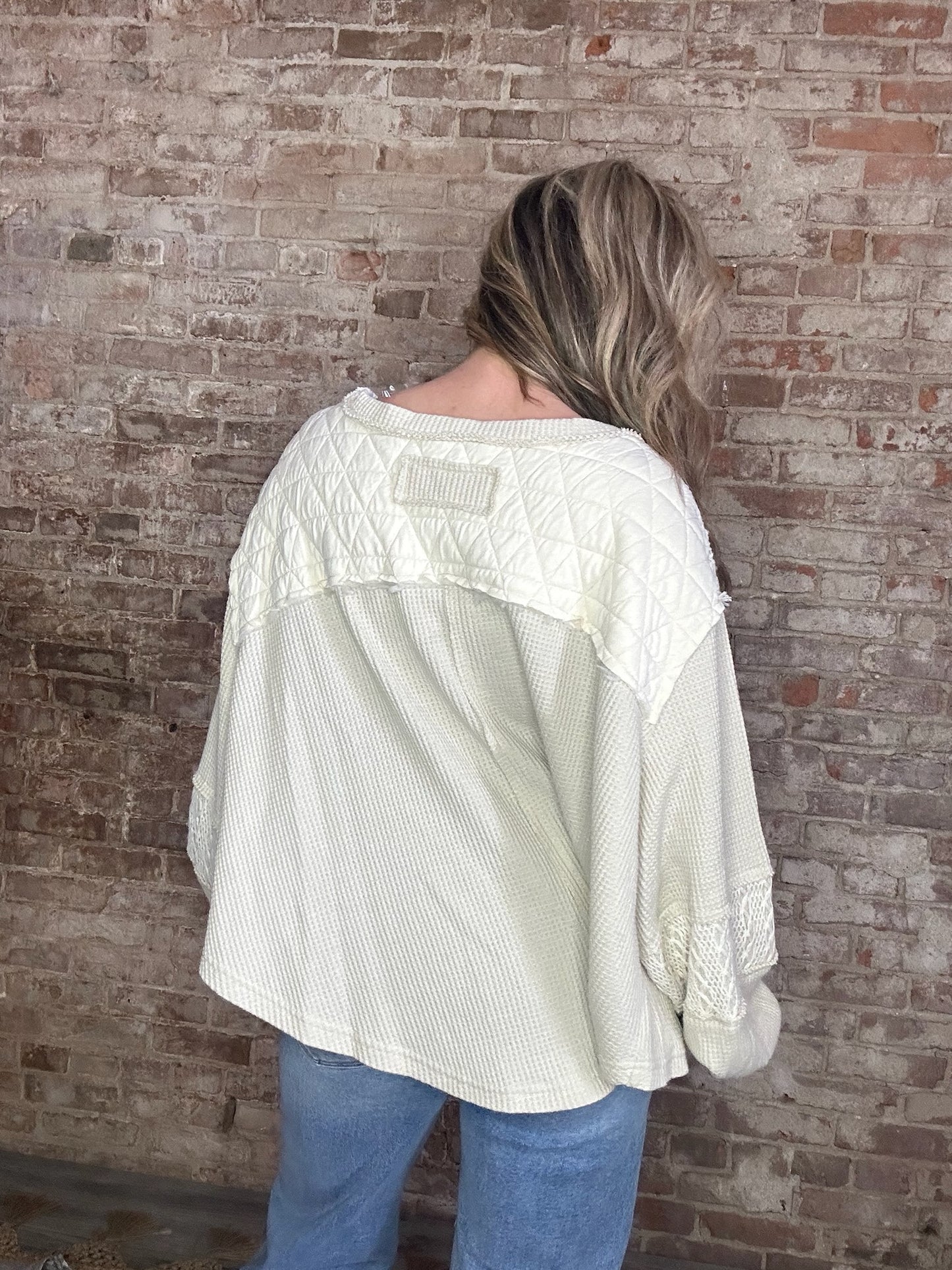 Mixed Textured V-Neck Top