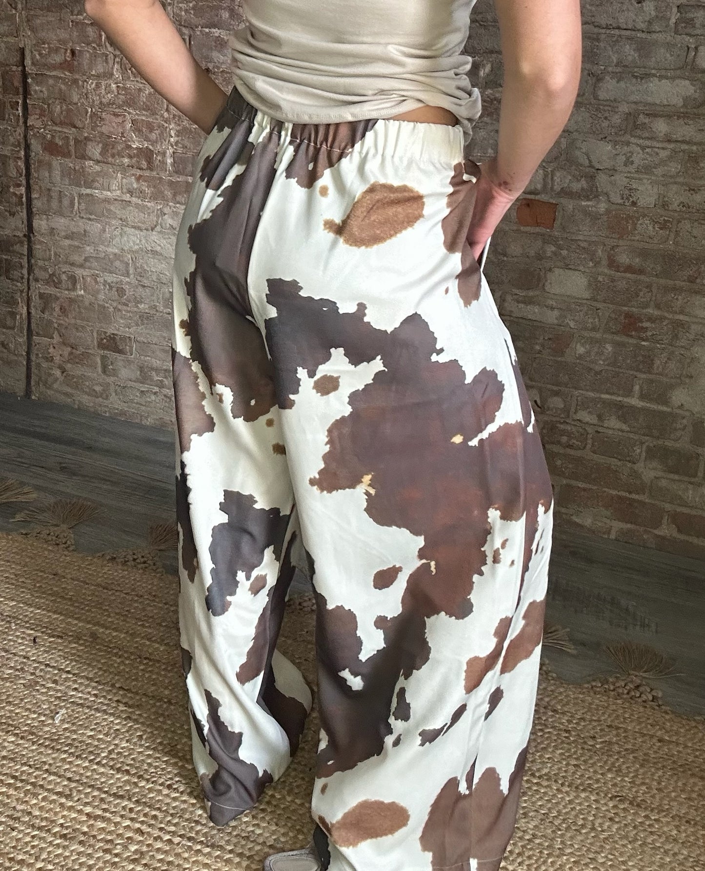Cowhide Print Wide Leg Pants