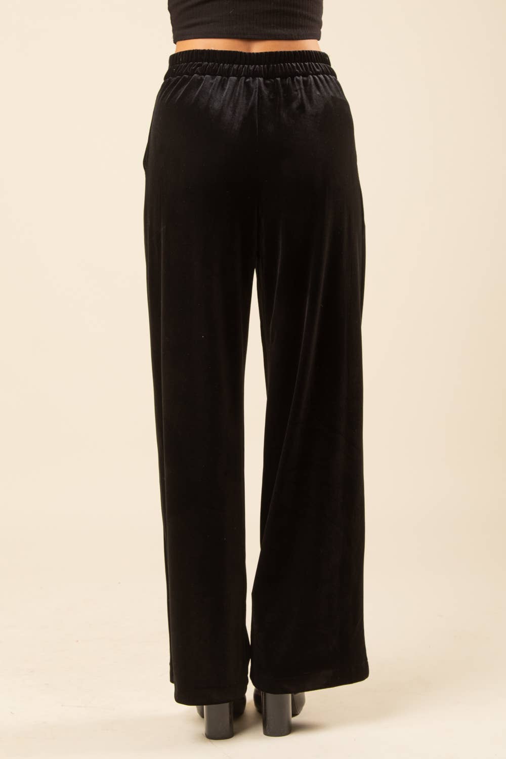 High Waist Velvet Straight Pants ~ Black