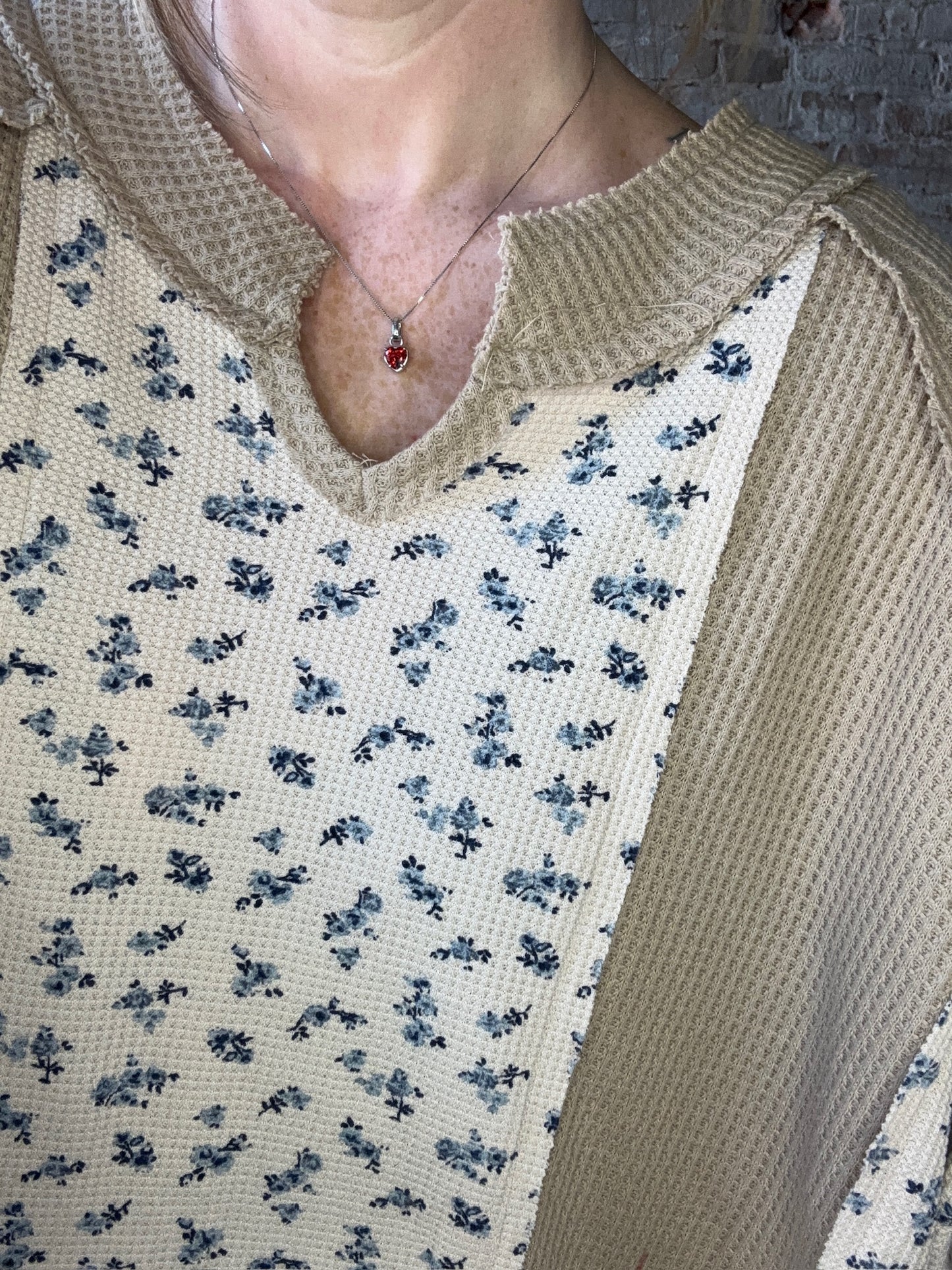 Mixed Floral Print Waffle Knit