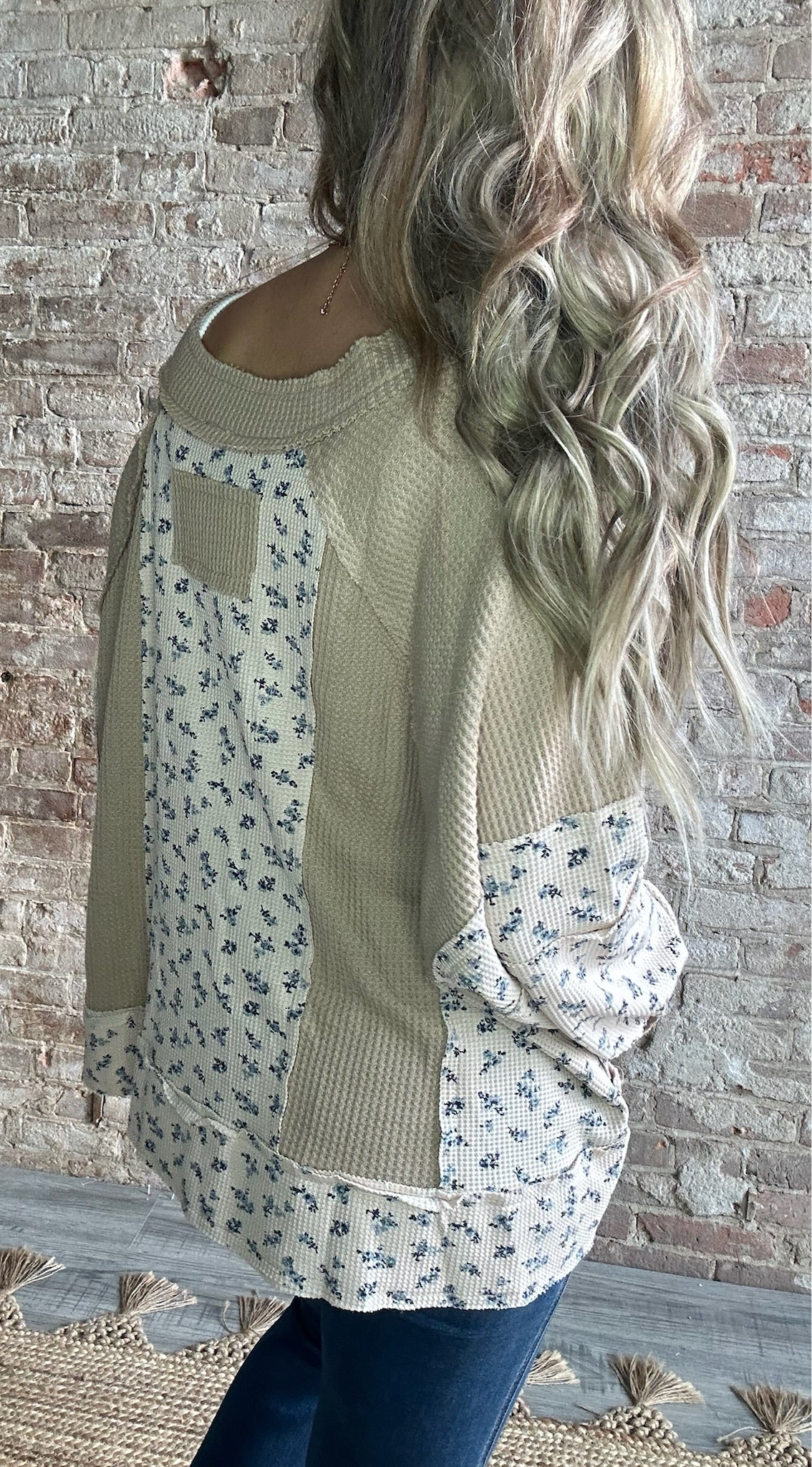 Mixed Floral Print Waffle Knit