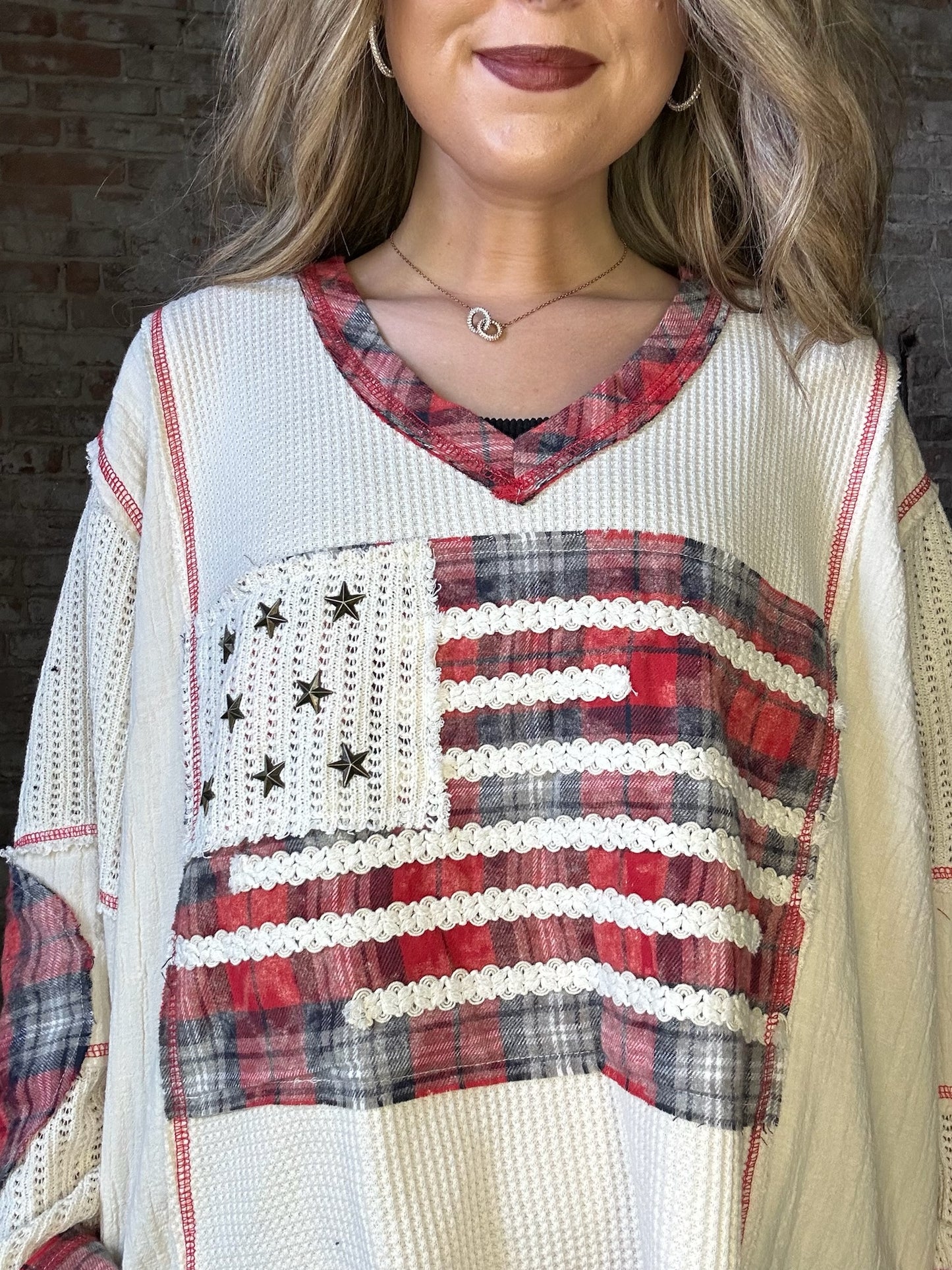American Flag Thermal Shirt ~ Red