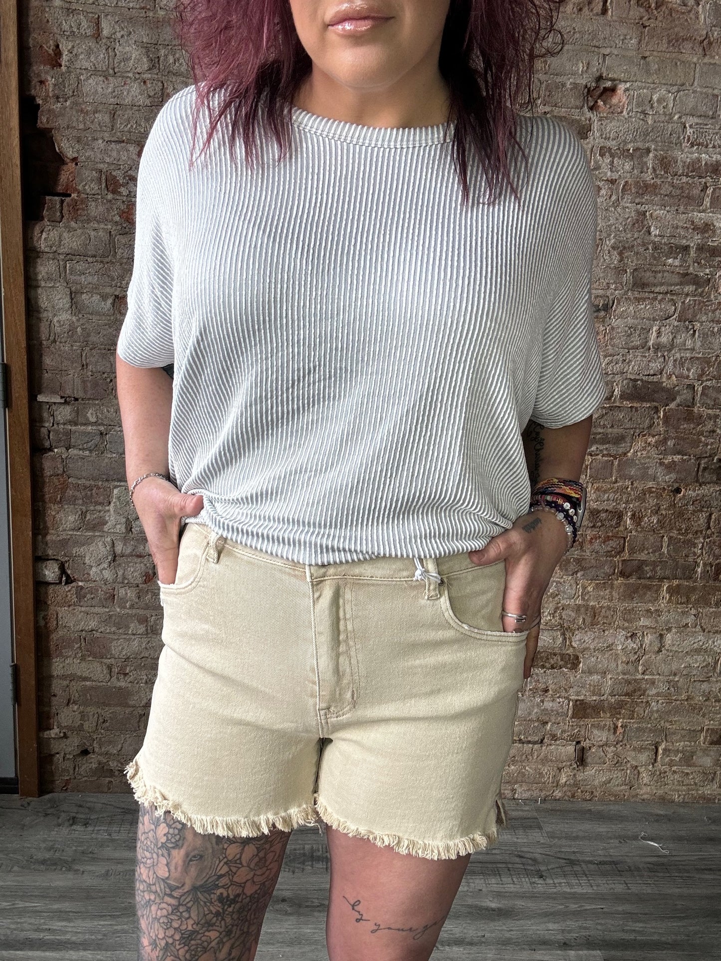 Wave Ribbed Oversized Short Sleeved Shirt ~ Gray