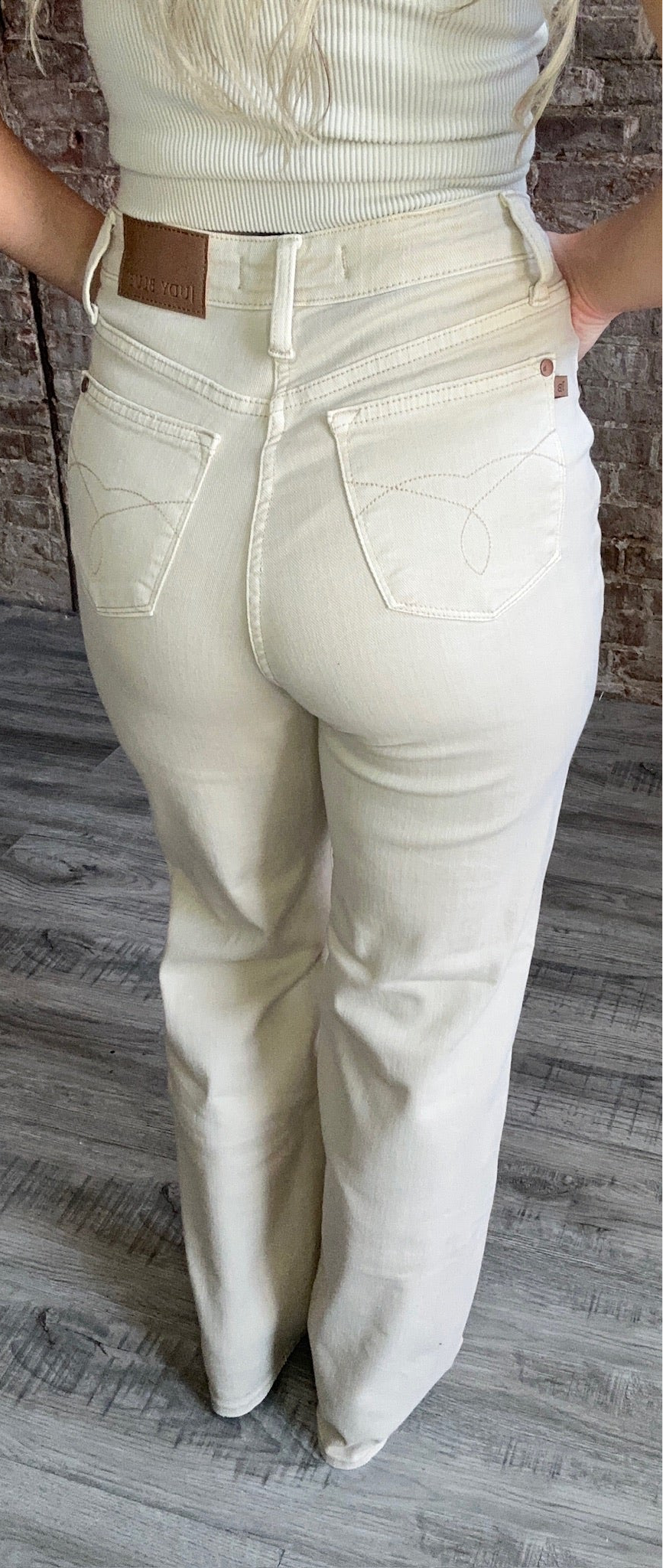Judy Blue High Waisted 90's Destroyed Straight Jeans ~ Bone