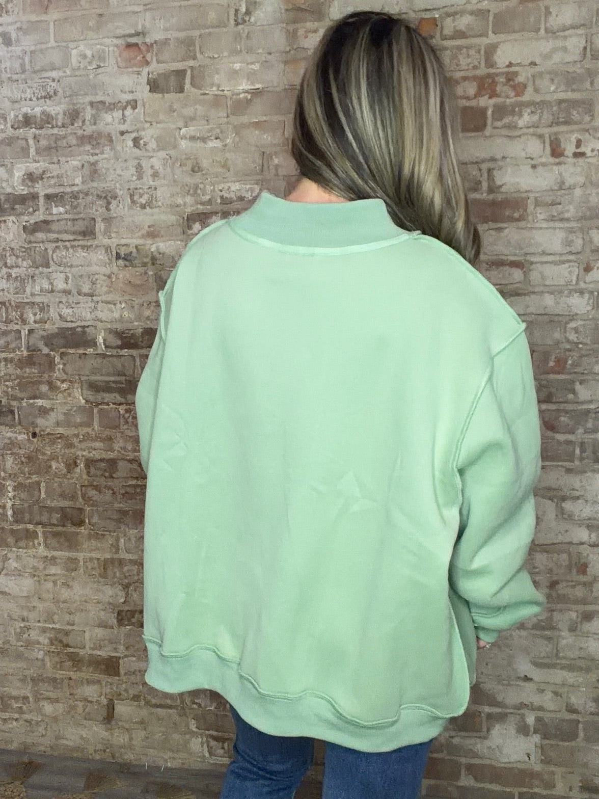 Solid Reversible Mock Neck Sweatshirt ~ Sage Green