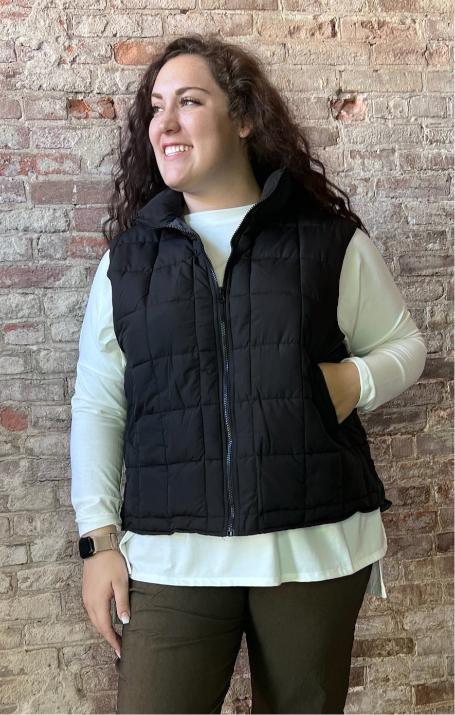 Curvy Solid Puffer Padded Warm Vest ~ Black