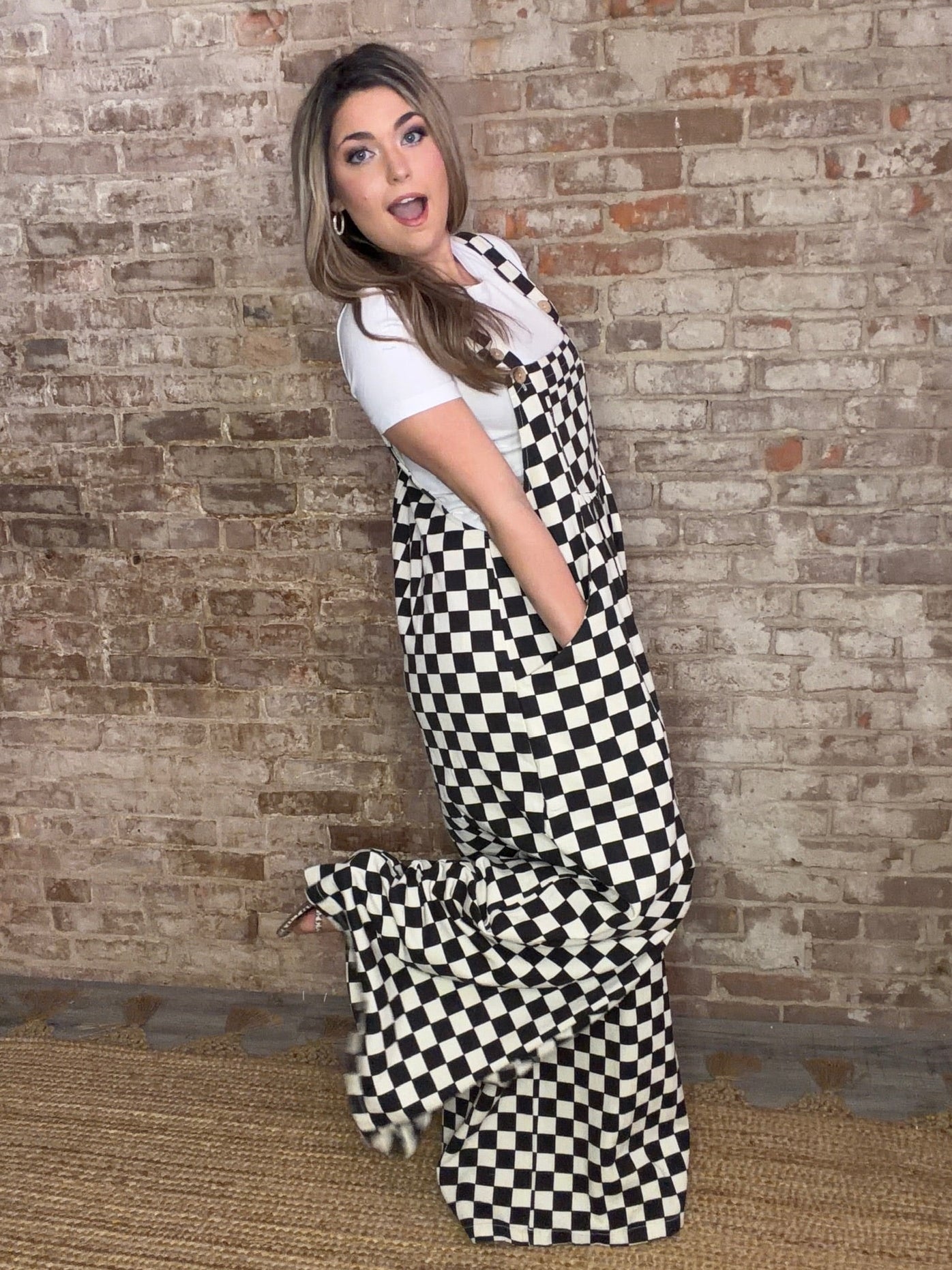 Checkered Wide Leg Overalls