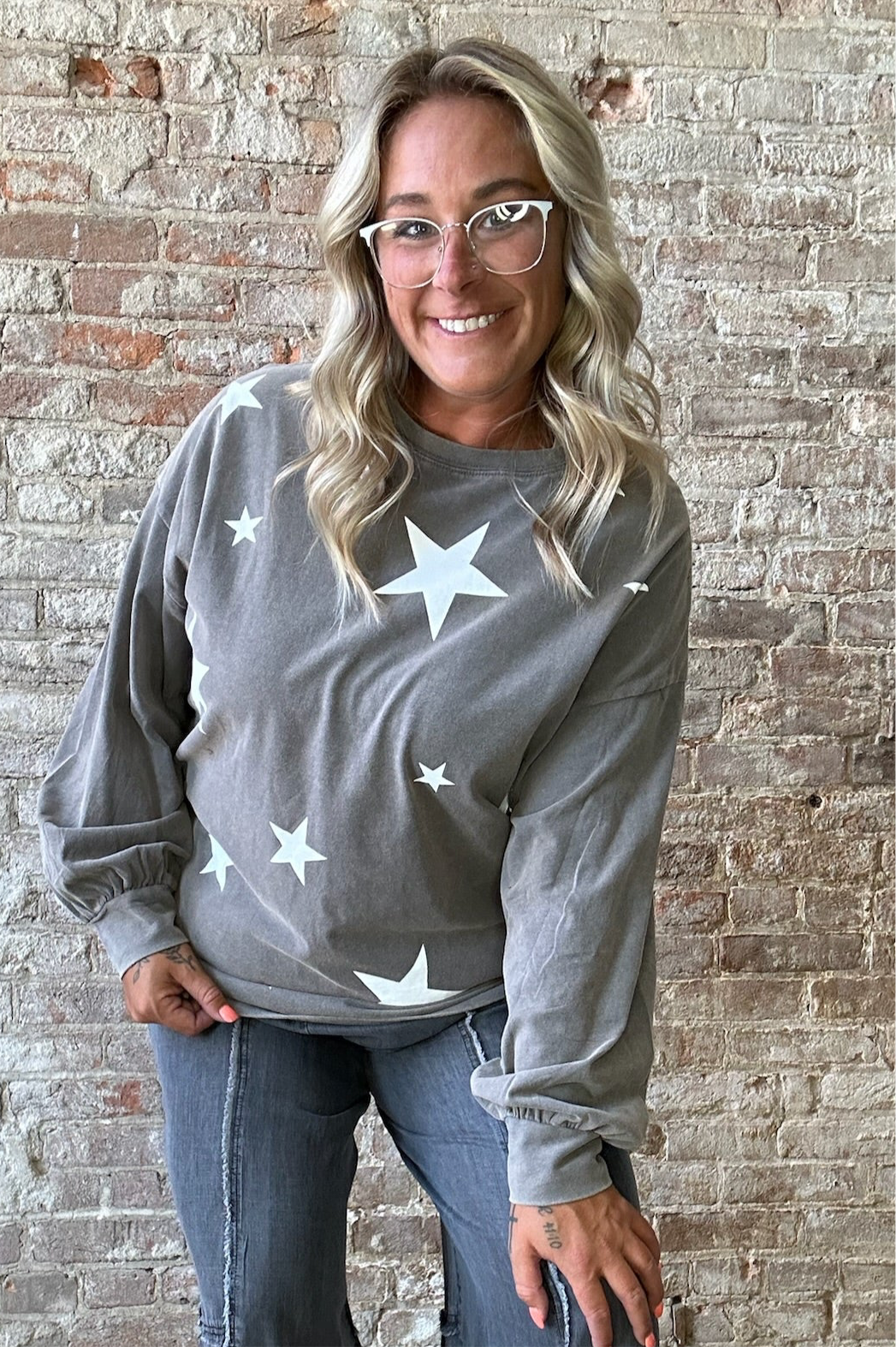 Curvy Mineral Washed Star Print Shirt
