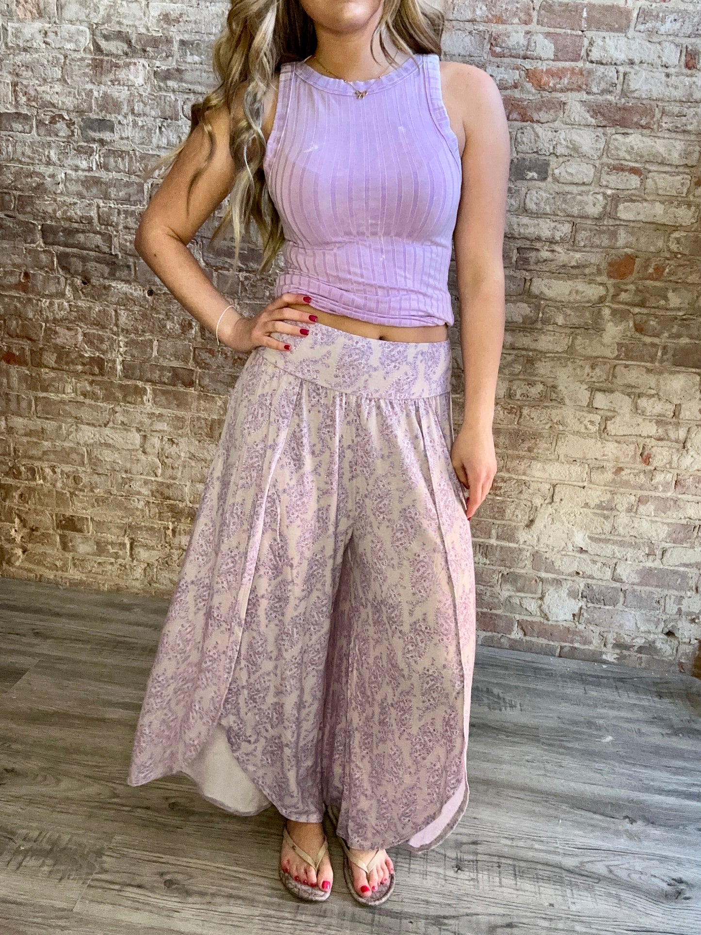 Floral High-Waisted Split Front Wide Leg Pants