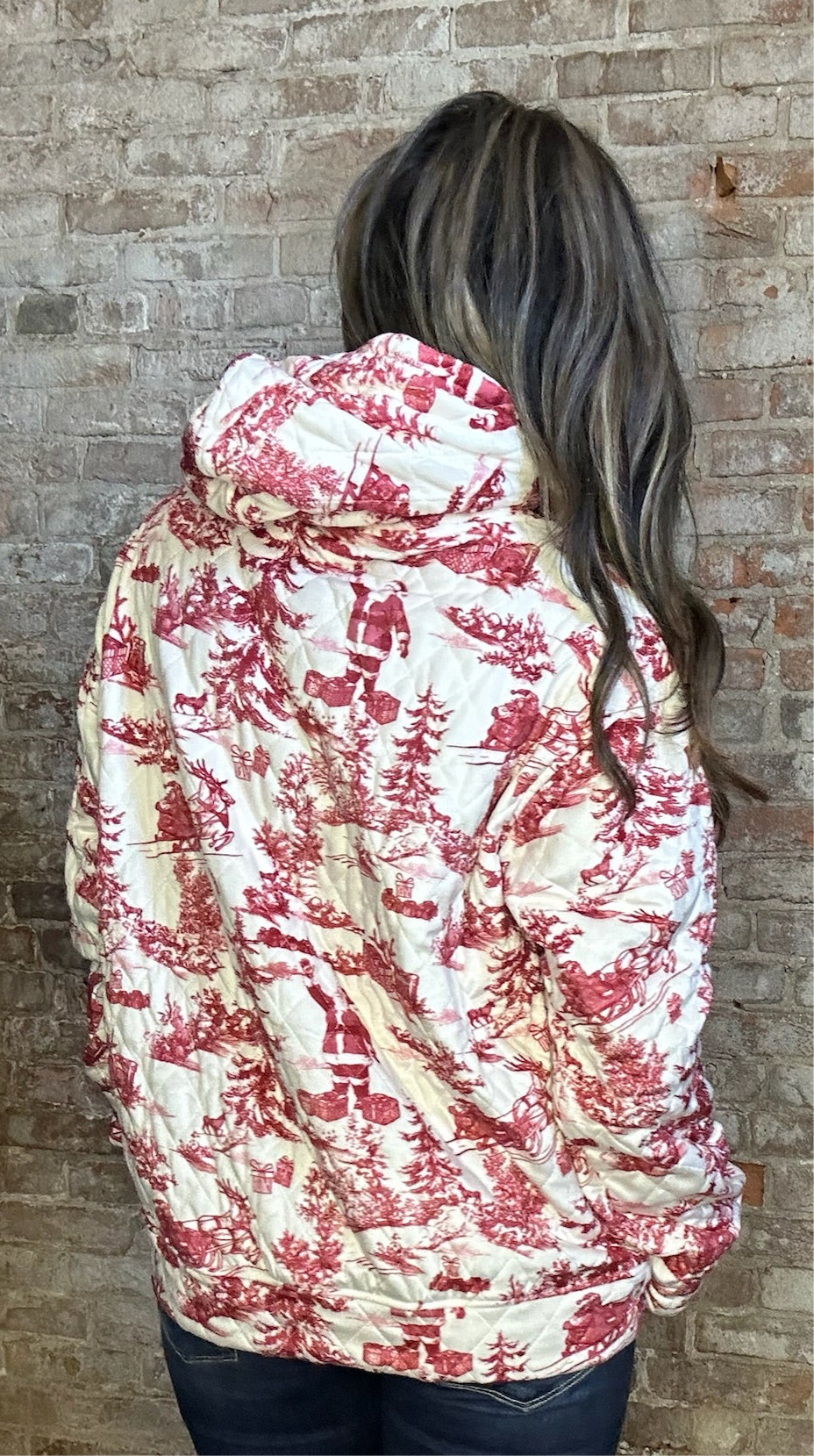 Vintage Christmas Print Quilted Sweatshirt ~ Red