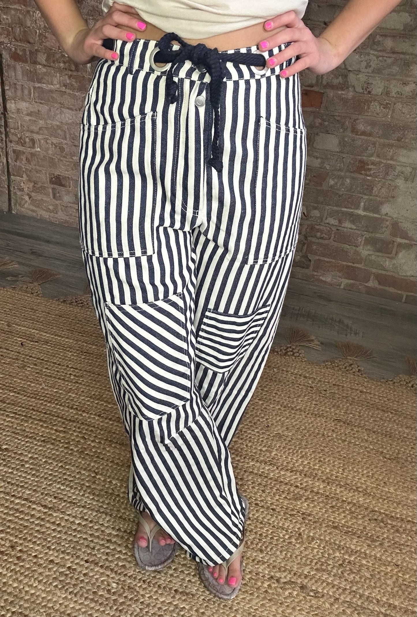 Striped Denim Pants ~ Navy