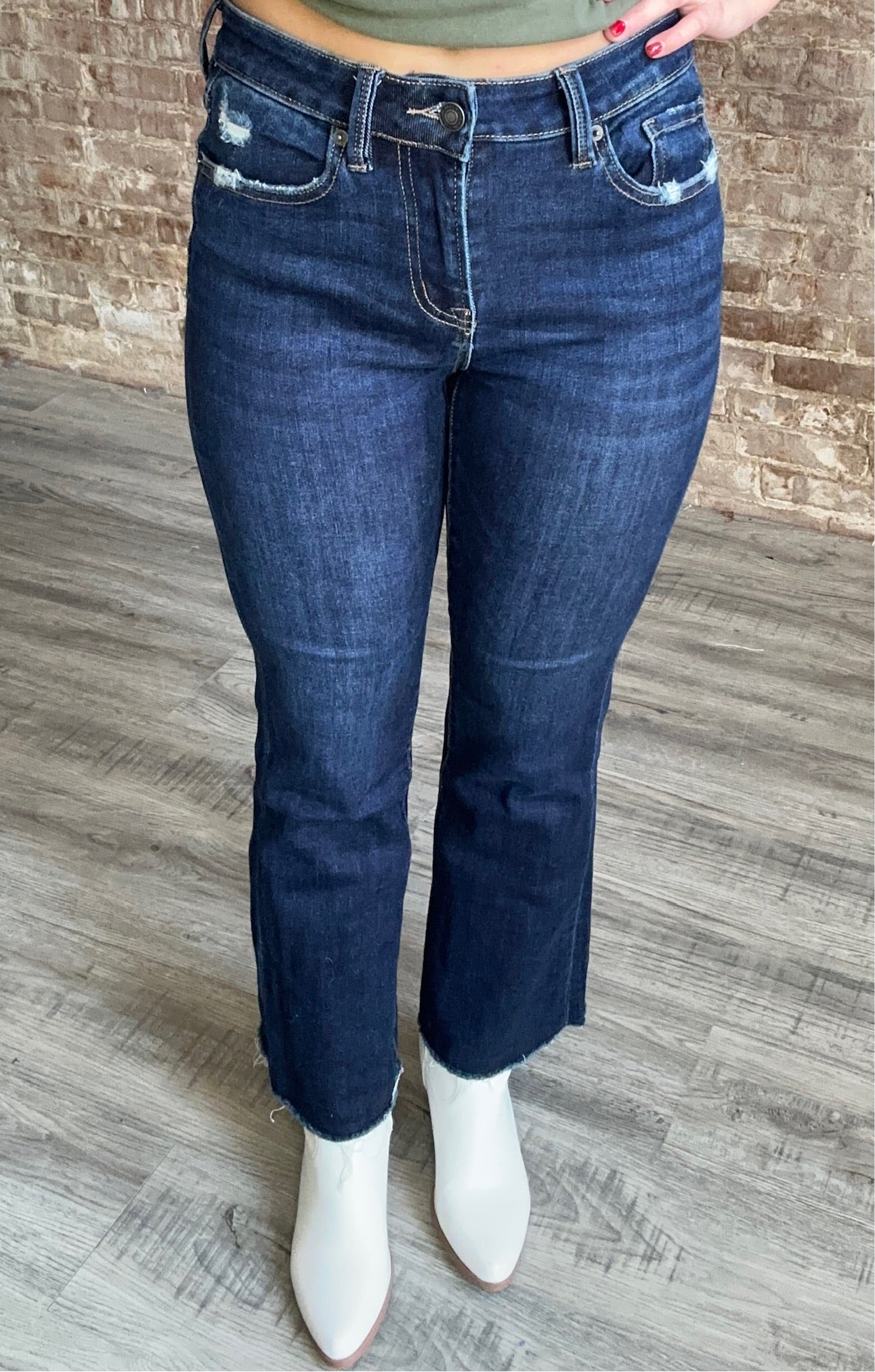Mid Rise Boot Cut Crop Jeans