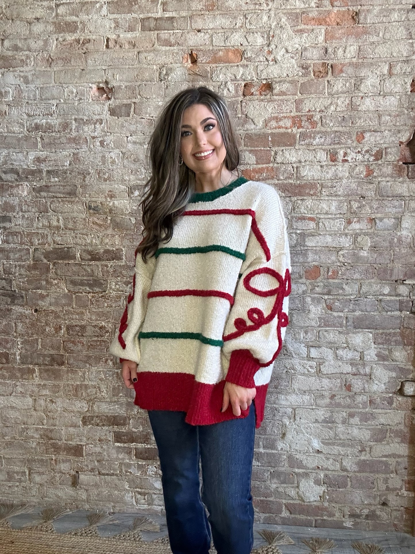 Christmas Sweater with Red and Green Stripe