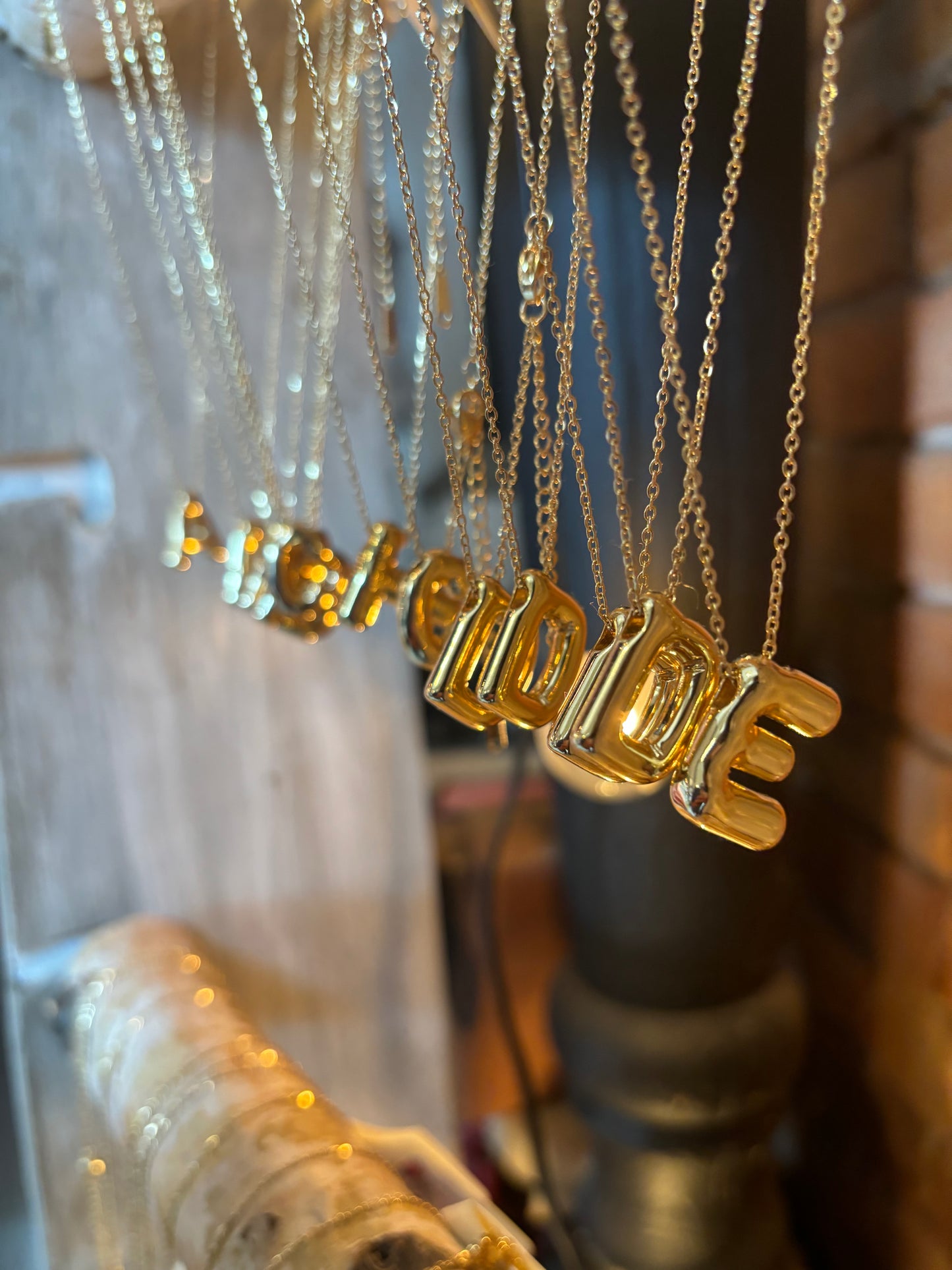 Bubble Initial Letter Necklaces ~ Gold