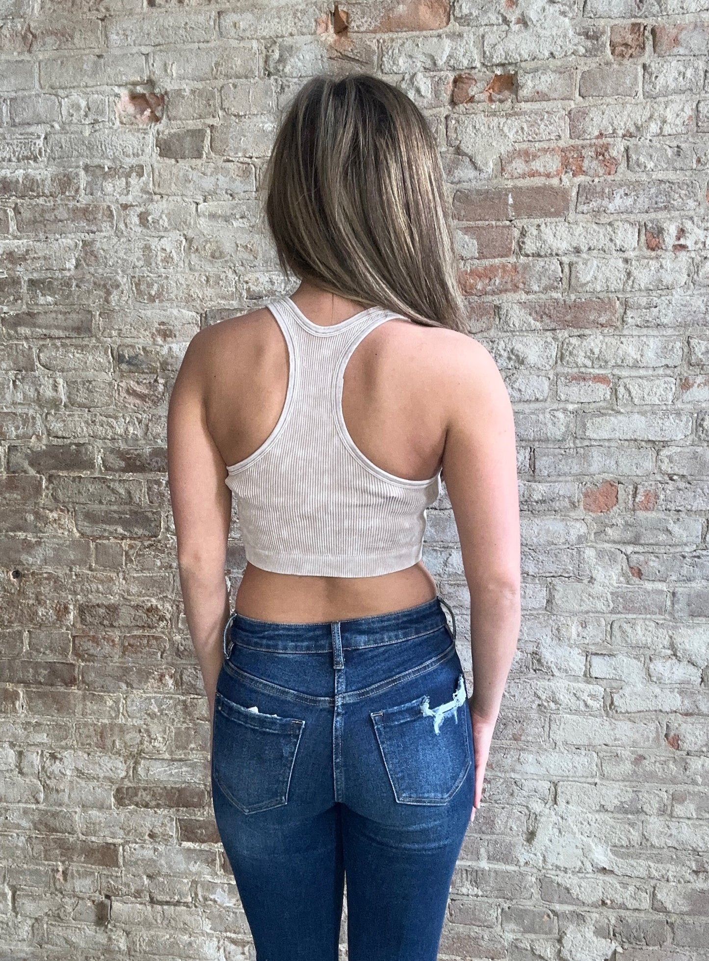 Washed Racerback Cropped Tank ~ Ash Mocha