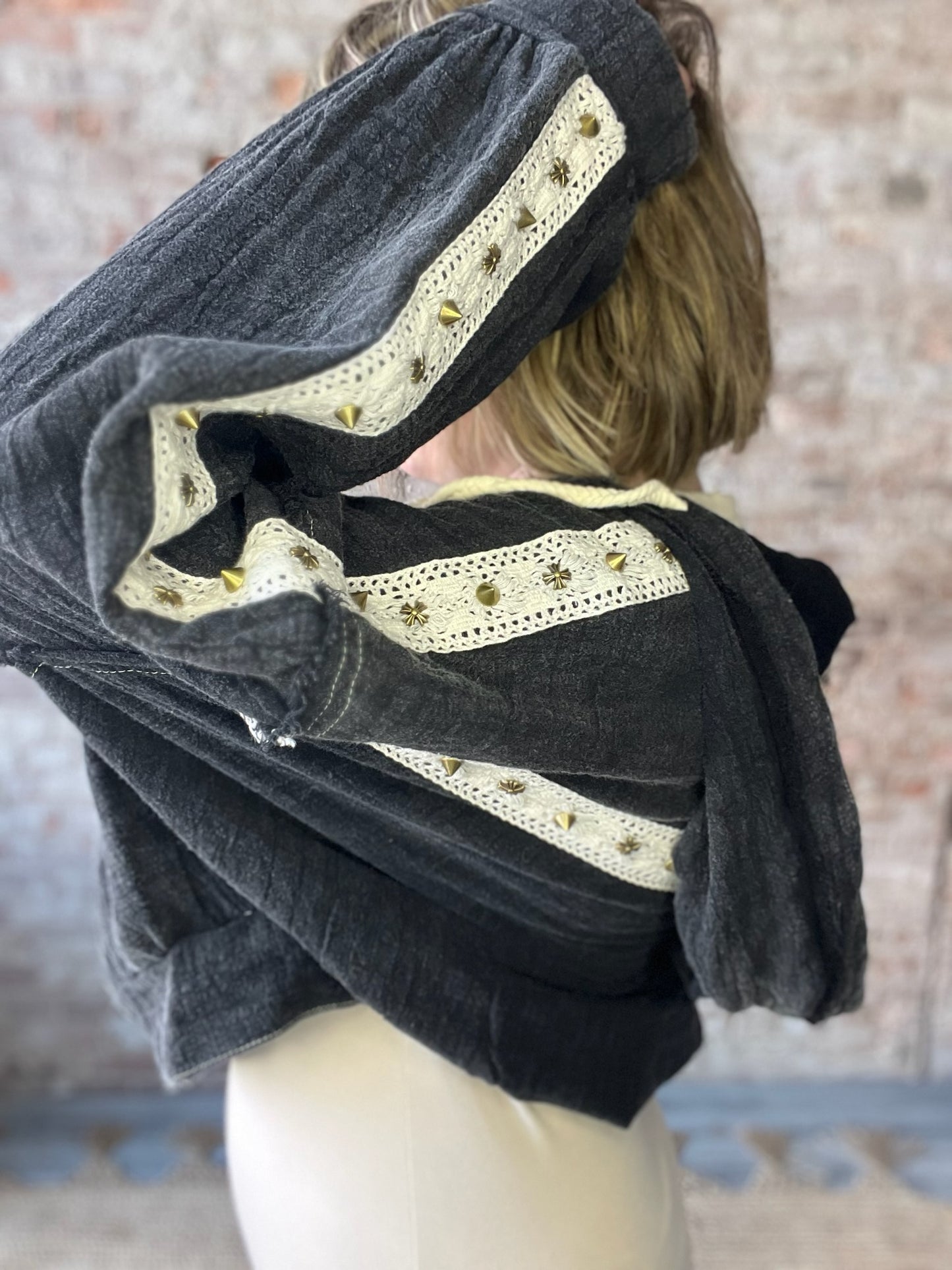 Black Jacket with Gauze and Stud Details