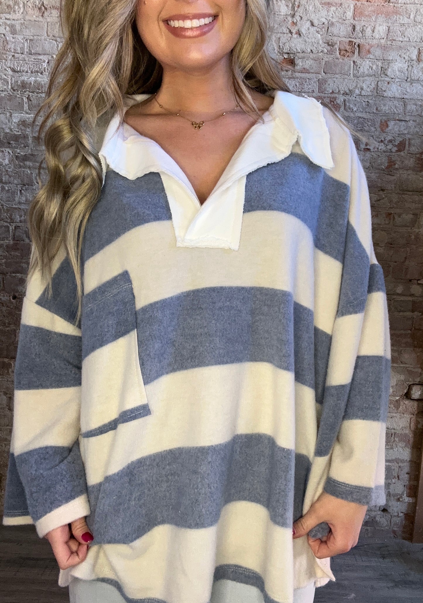 Soft Striped Big Collared Pullover