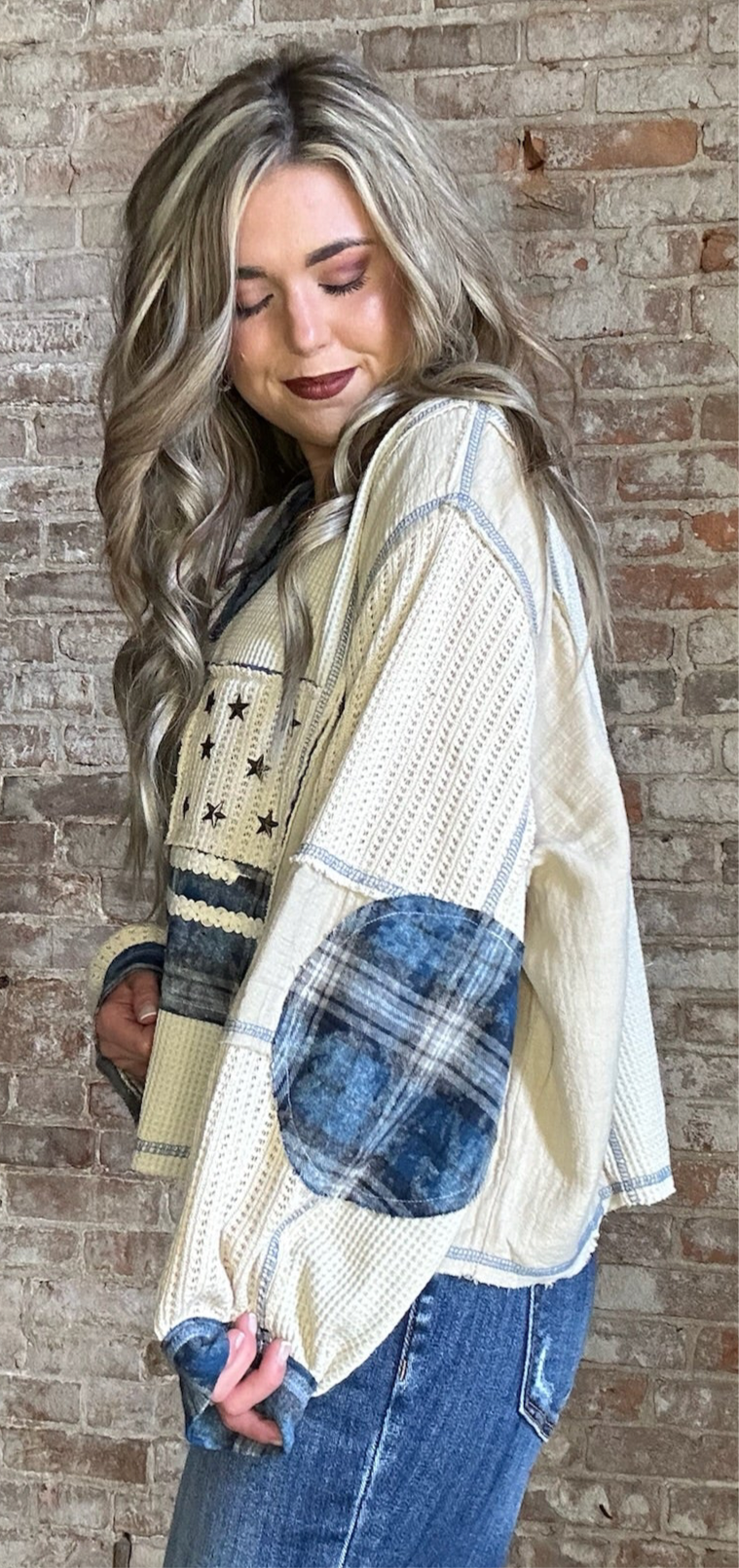 American Flag Thermal Shirt ~ Blue