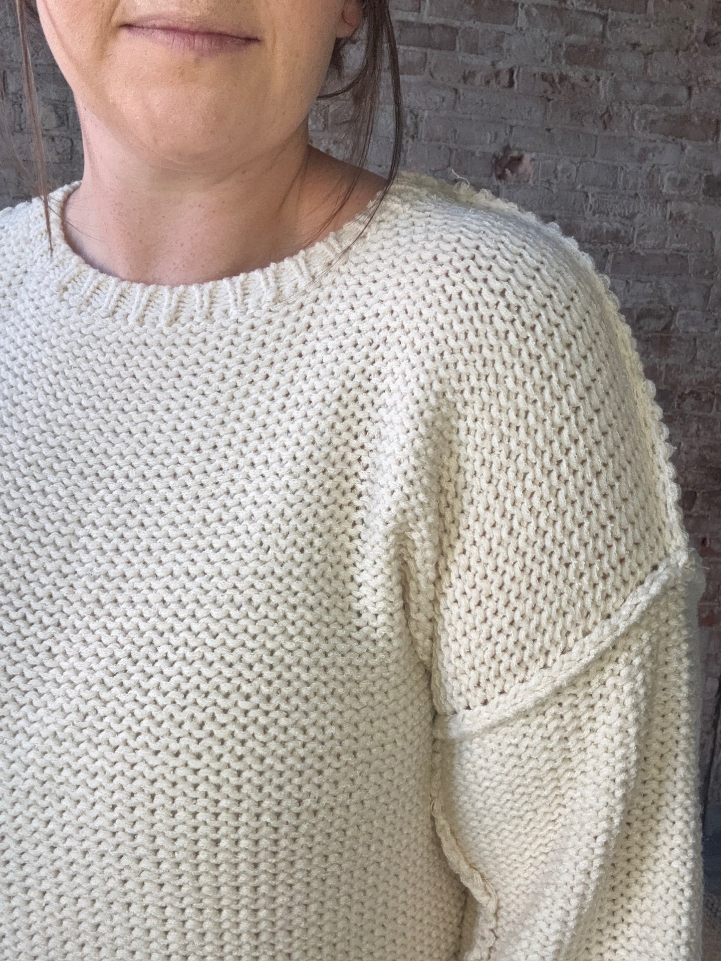Curvy Dolman Sleeve Knit Sweater ~ Cream