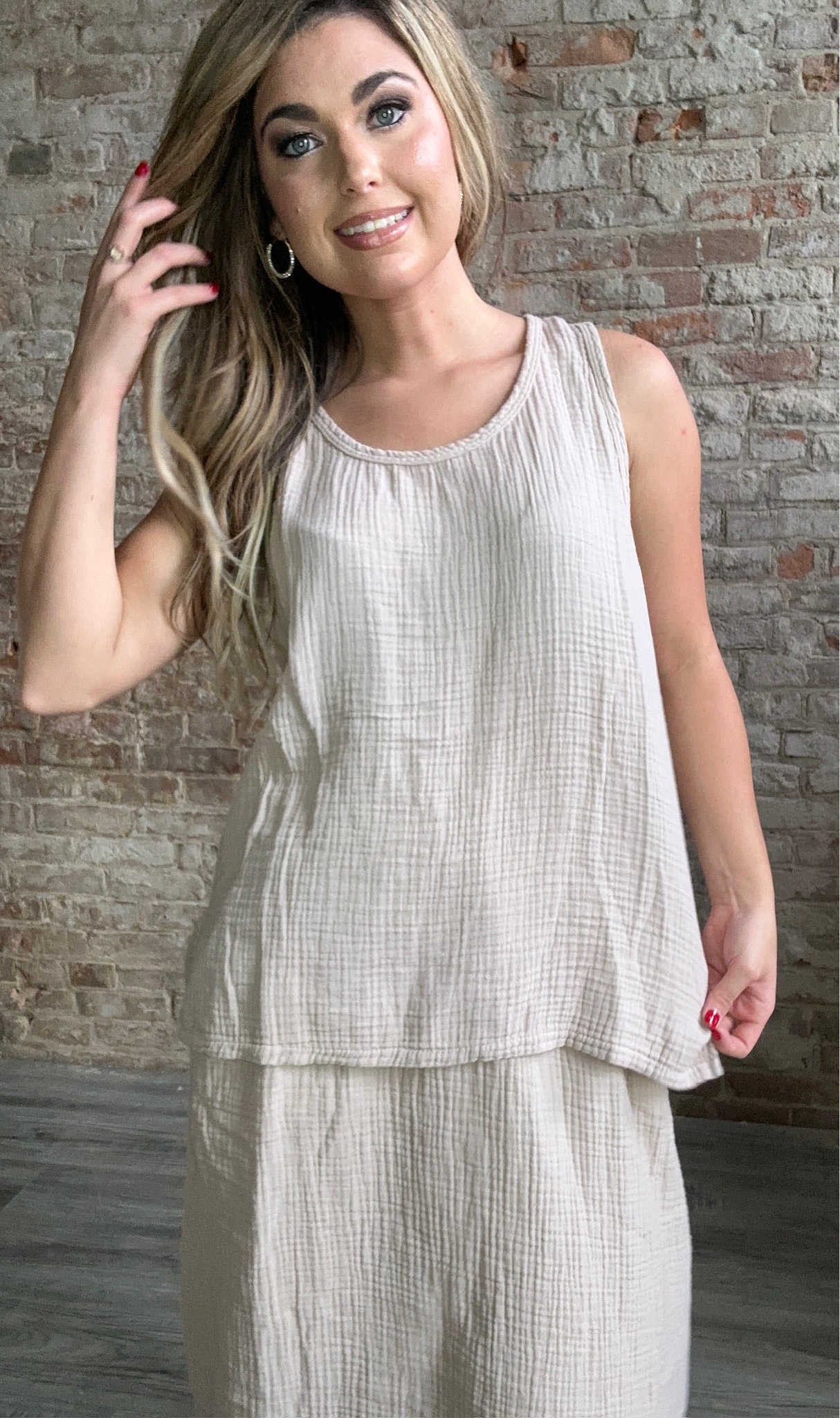Sweet Gauze Loose Tank ~ Mocha